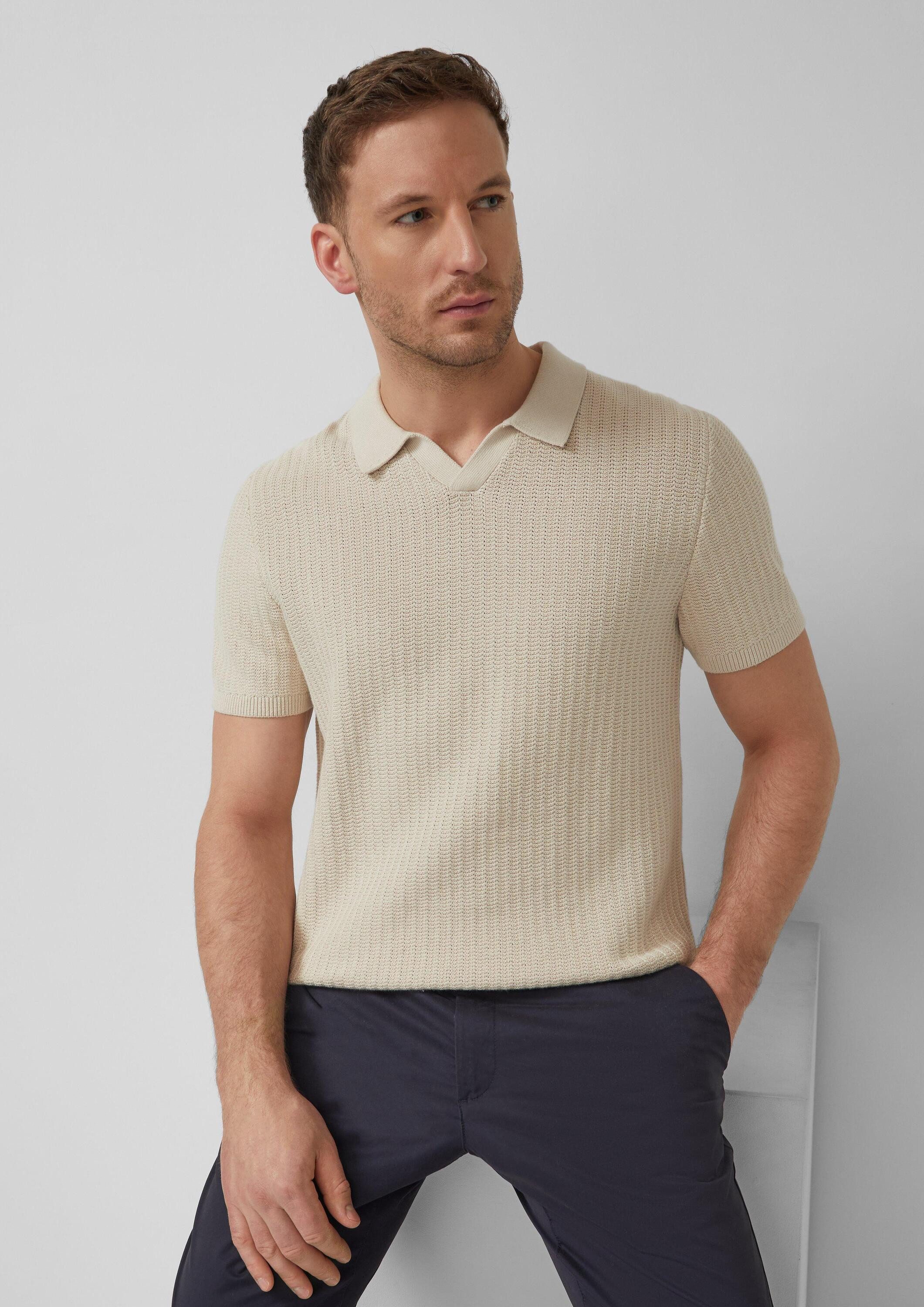 s.Oliver Kurzarmpullover Strickpullover Strukturiertes Strick-Polo mit Rippbündchen