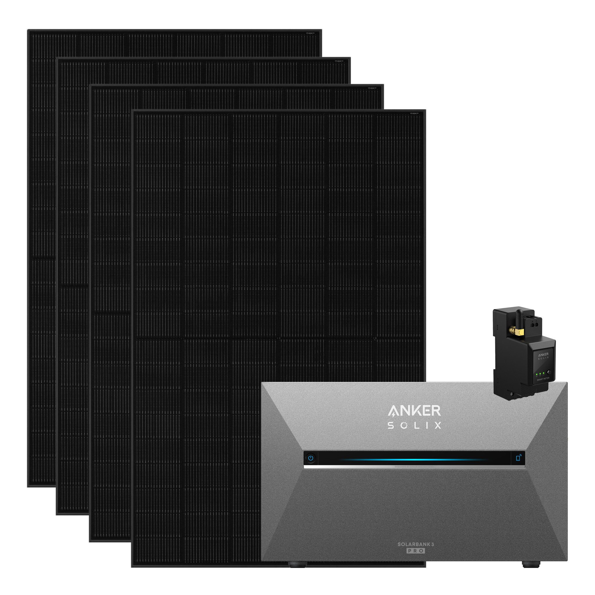 Anker Balkonkraftwerk Solix 1800W Photovoltaikanlage Komplettset mit Solarbank E2700 3 Pro, Monokristallin, (Set, 4*450W Solarmodule + Anker Solarbank 3 Pro + ohne/mit Halterung), mit Smart Zähler, IP65, Plug und Play