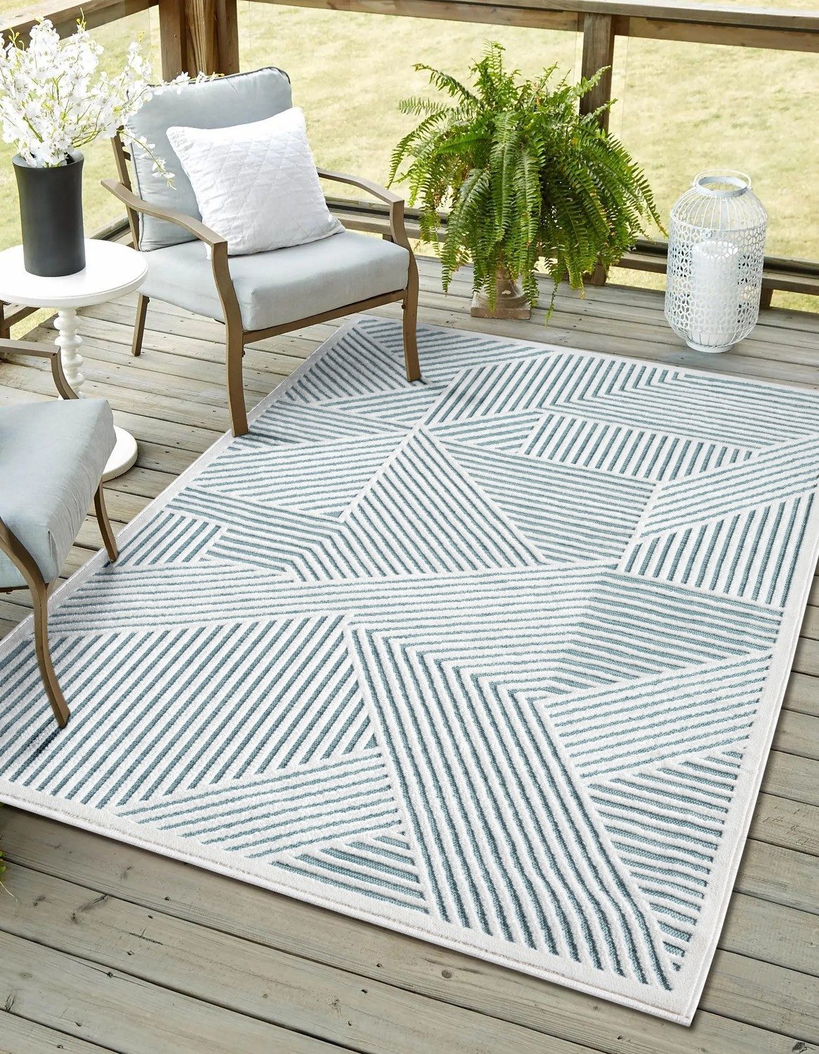 Myflair Möbel & Accessoires Outdoorteppich Vill, LAGERRÄUMUNG, rechteckig, Höhe: 8 mm, modernes Design, Hoch-Tief Effekt, Outdoor geeignet, Balkon, Terrasse