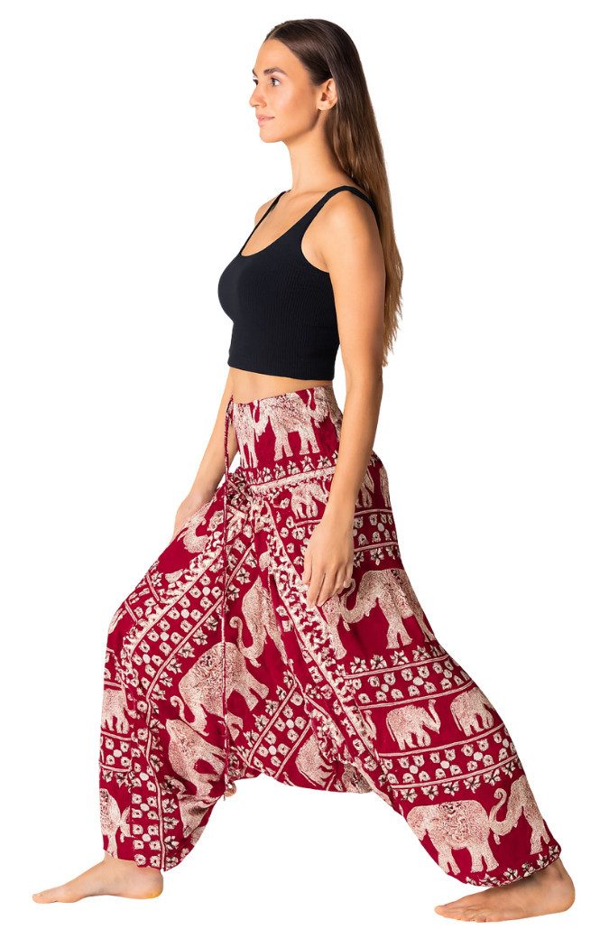 PANASIAM Haremshose Aladinhose Chang Haremshose aus 100% natürlicher Viskose Pumphose auch als Overall tragbar Damen bequeme Freizeithose Pluderhose