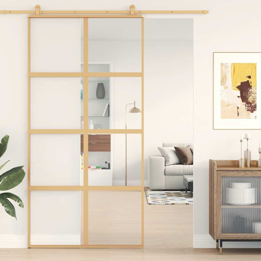 furnicato Schiebetür 102,5x205 cm Golden, Geräuschlose Glastür mit Türdämpfer für deinen Wohnbereich