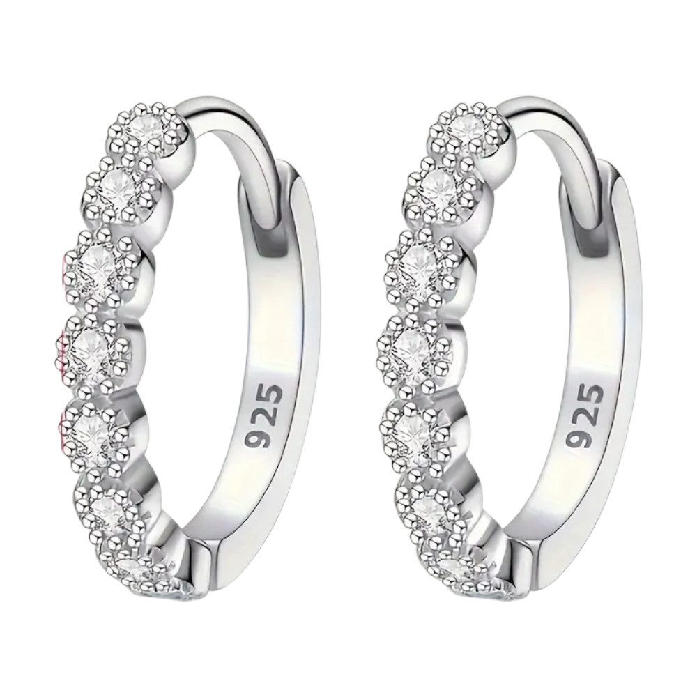Taffstyle Paar Creolen Creolen 925 Sterling Silber Zirkonia Glitzer Ohrringe Damen & Herren (Elegante Silbercreolen mit funkelnden Zirkonia Steinen für stilvolle Looks, 1 Paar kleine Creolen mit Kristallen)