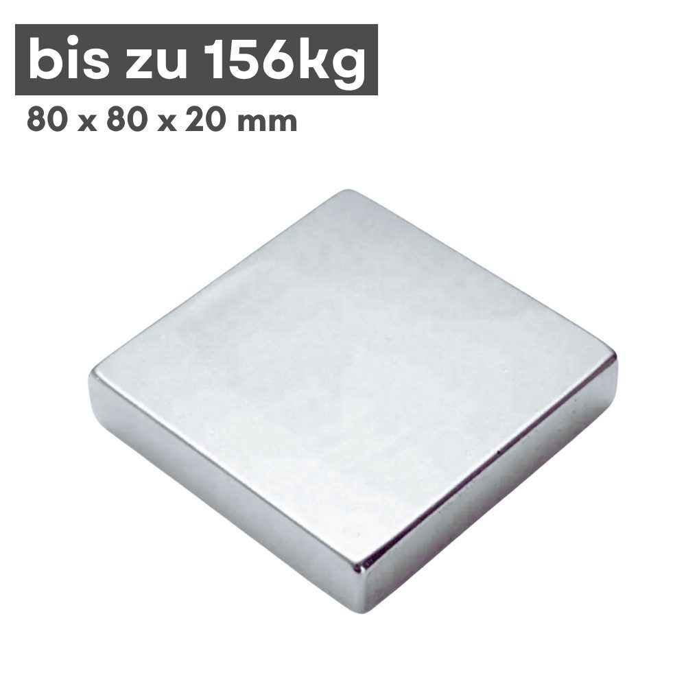 MaajeeKuto Magnet Neodym Magnet 80x80x20 mm N38 Supermagnet 159 kg Haftkraft (1-St)
