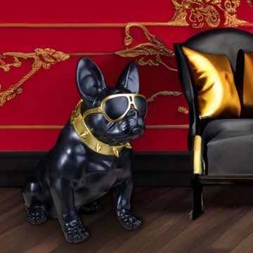 colourliving Dekofigur Dekofigur Französische Bulldogge Deko Hundefigur Siggi groß mit Brille, handbemalt, edles Erscheinungsbild, rutschfeste Gummifüße