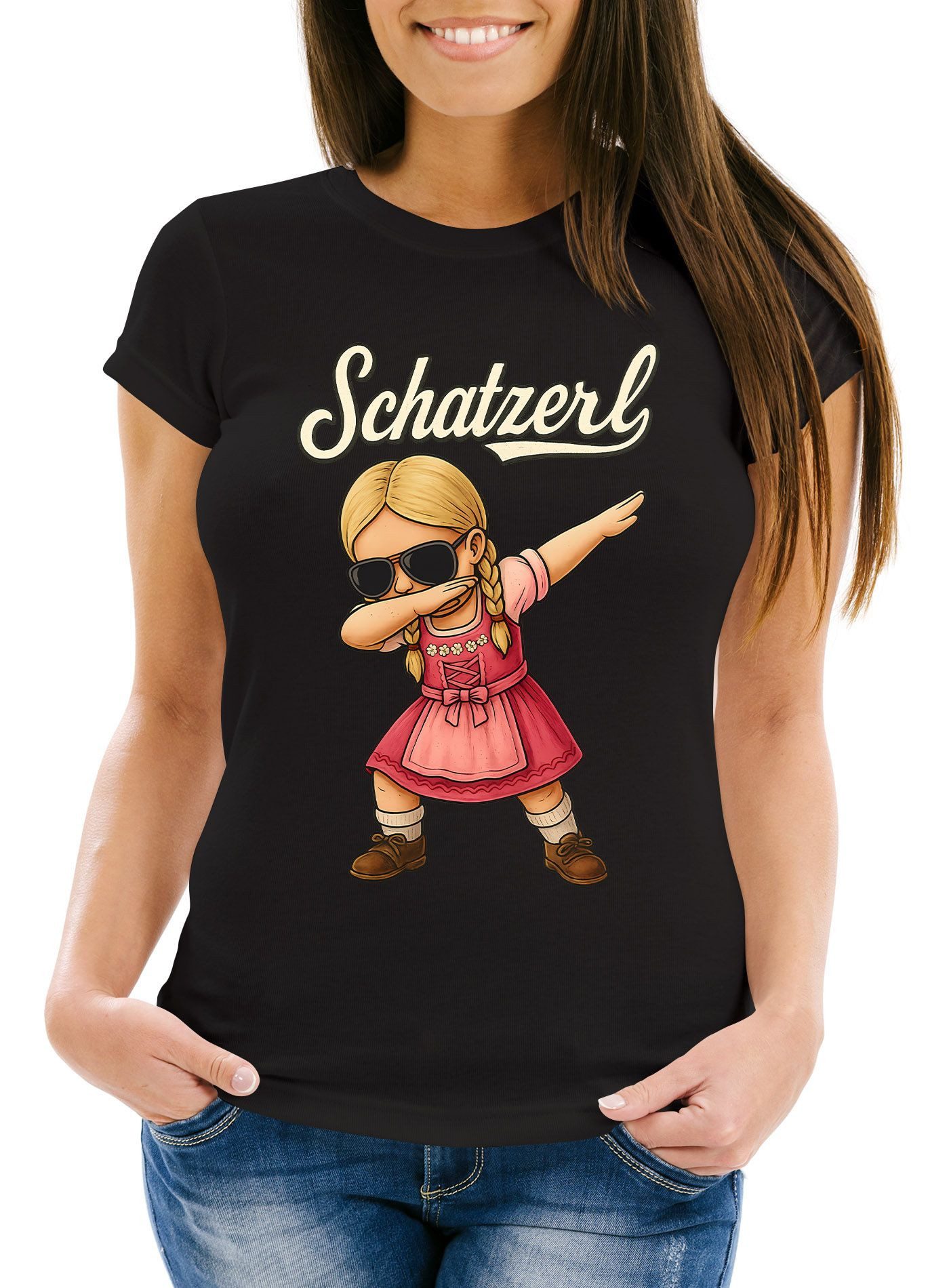 MoonWorks Print-Shirt Damen T-Shirt für das Oktoberfest Schatzerl Dirndl-Madl Fun-Shirt mit Print