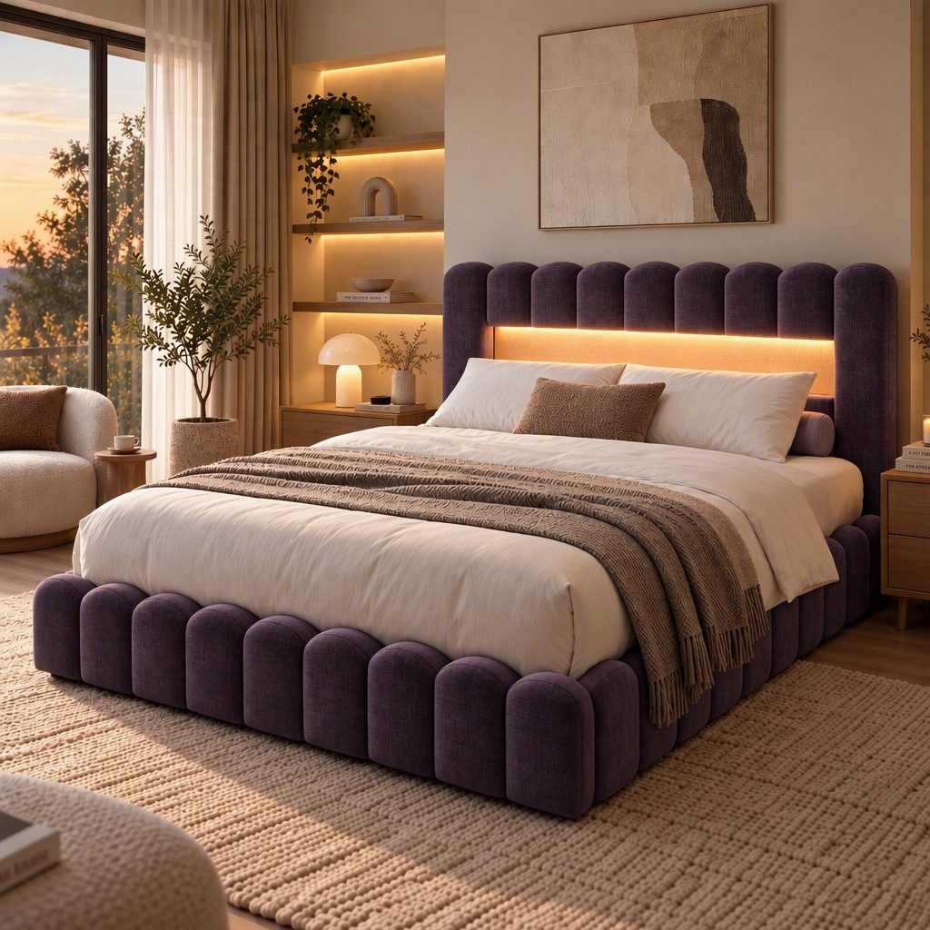 PXloue Polsterbett Doppelbett Jugendbett (ohne Matratze), Stauraumbett, Bettkasten, LED-Beleuchtung, USB-Anschluss, 160x200 cm