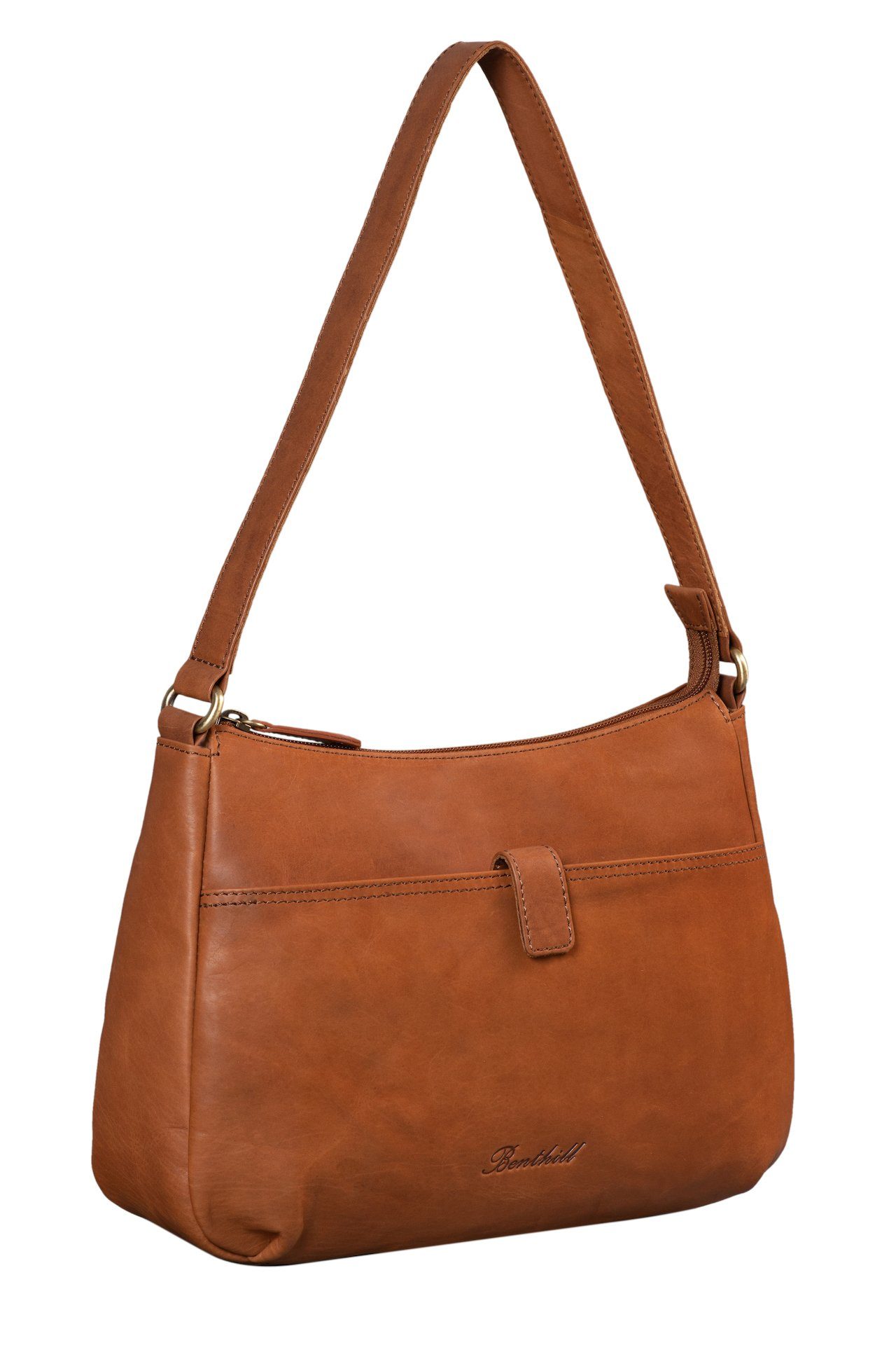 Benthill Handtasche Damen Echt Leder Damentasche Schultertasche Vintage Umhängetasche, Reißverschlussfach