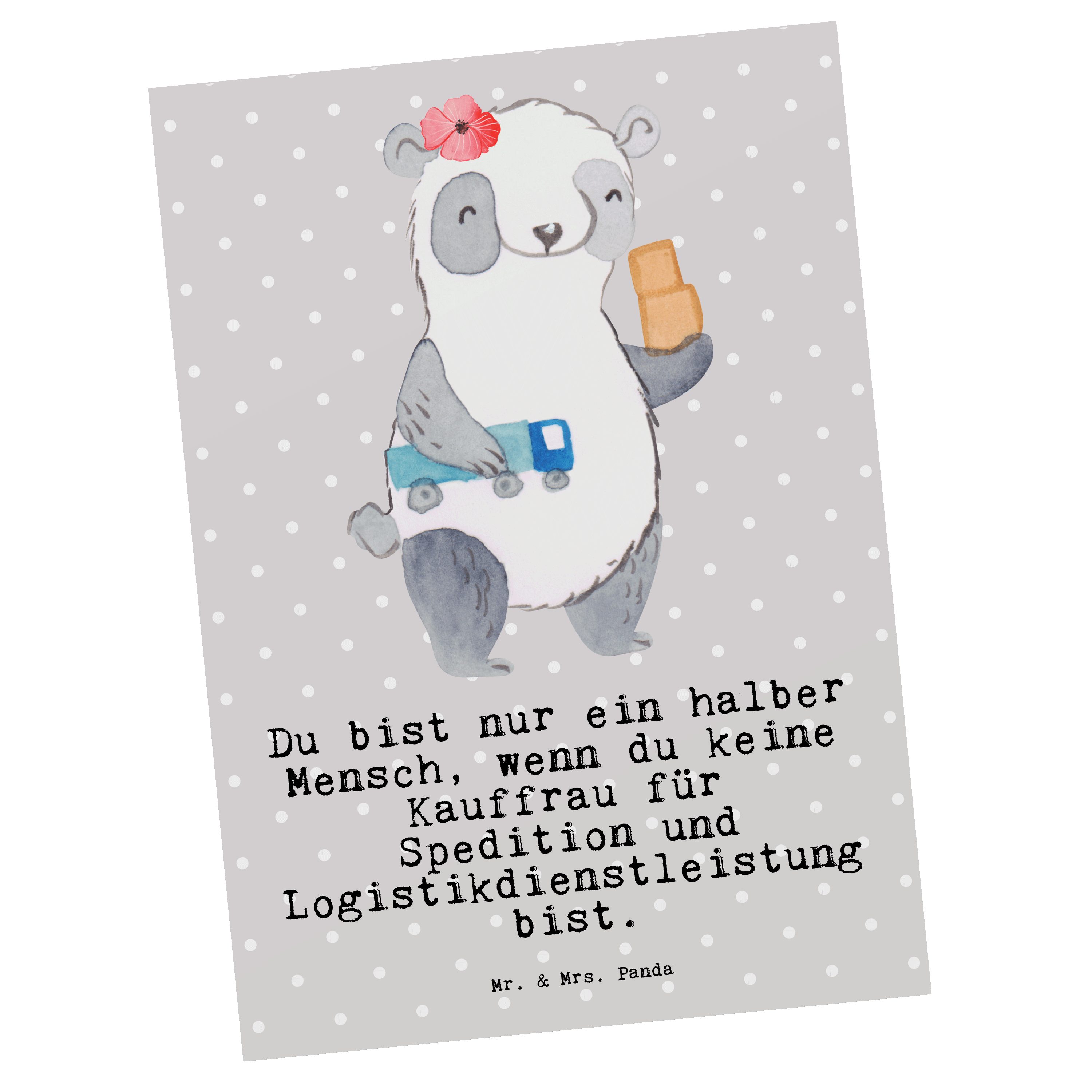 Mr. & Mrs. Panda Postkarte Kauffrau für Spedition und Logistikdienstleistung mit Herz - Grau Pas Grau Pastell