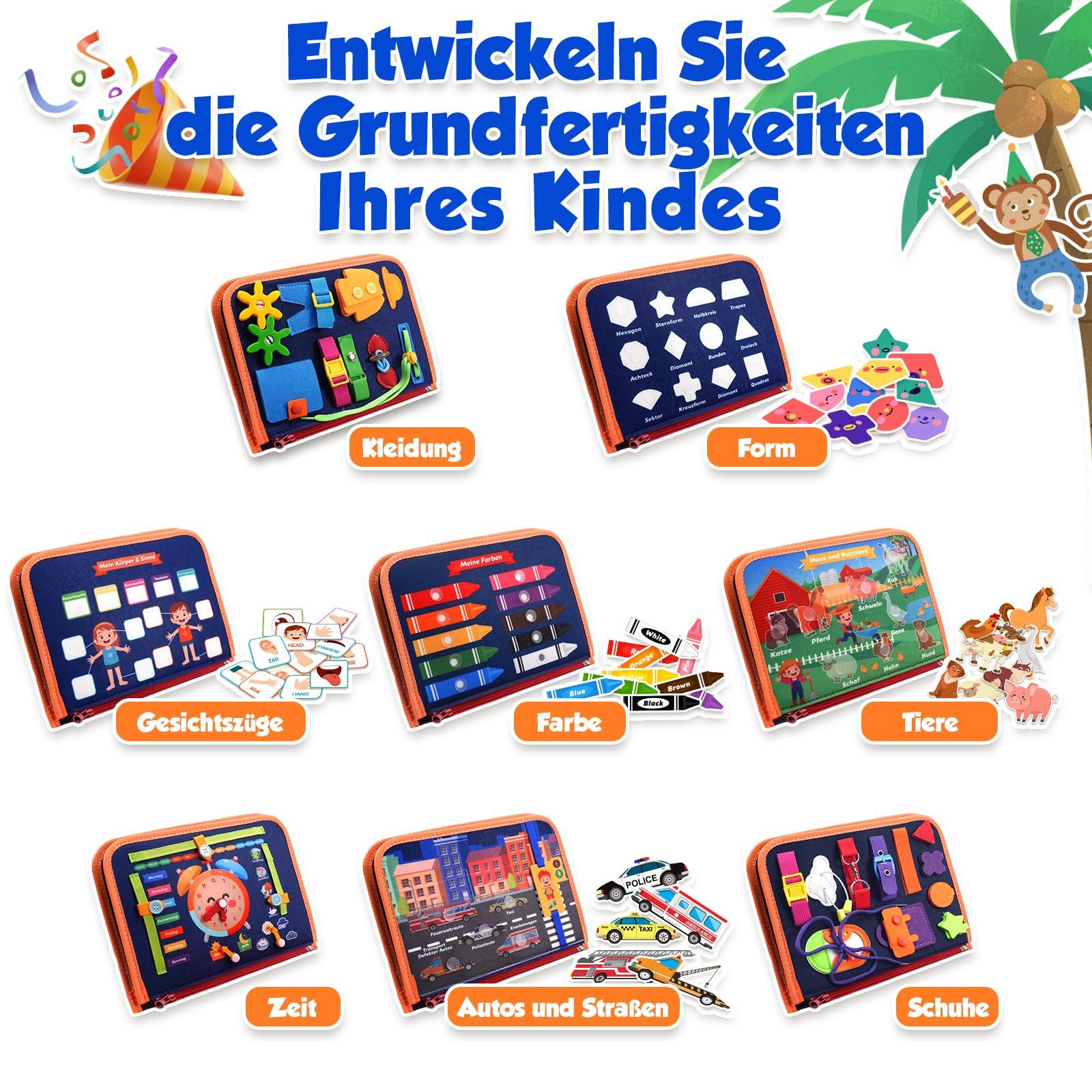 FOUORTUNATE-BEE Lernspielzeug Montessori Spielzeug ab 3 Jahren (Geschenke für Junge Mädchen, Kleinkinder Activity Board, Kinder Sensorik Lernspielzeug, Motorikbrett für Reise)