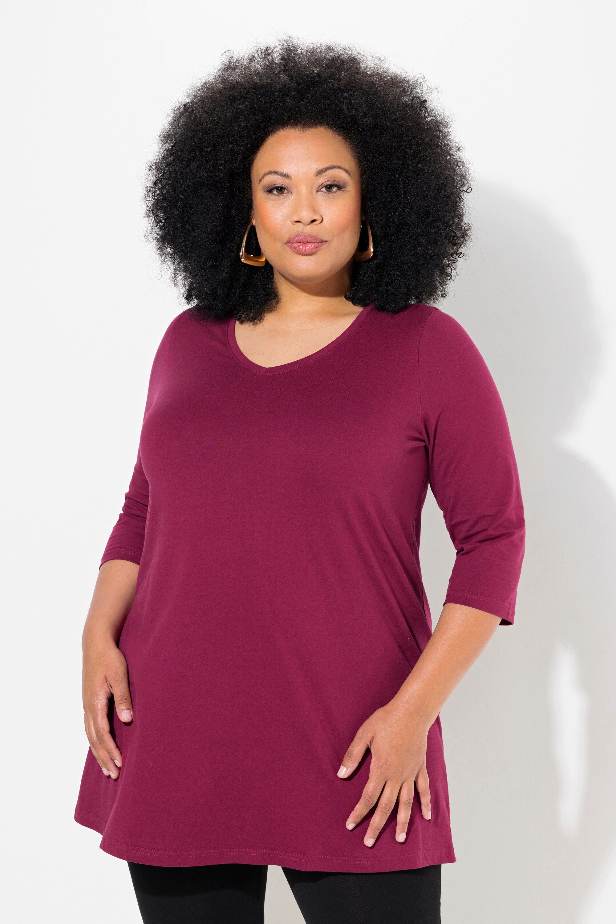 Ulla Popken Longshirt Longshirt A-Linie V-Ausschnitt günstig online kaufen