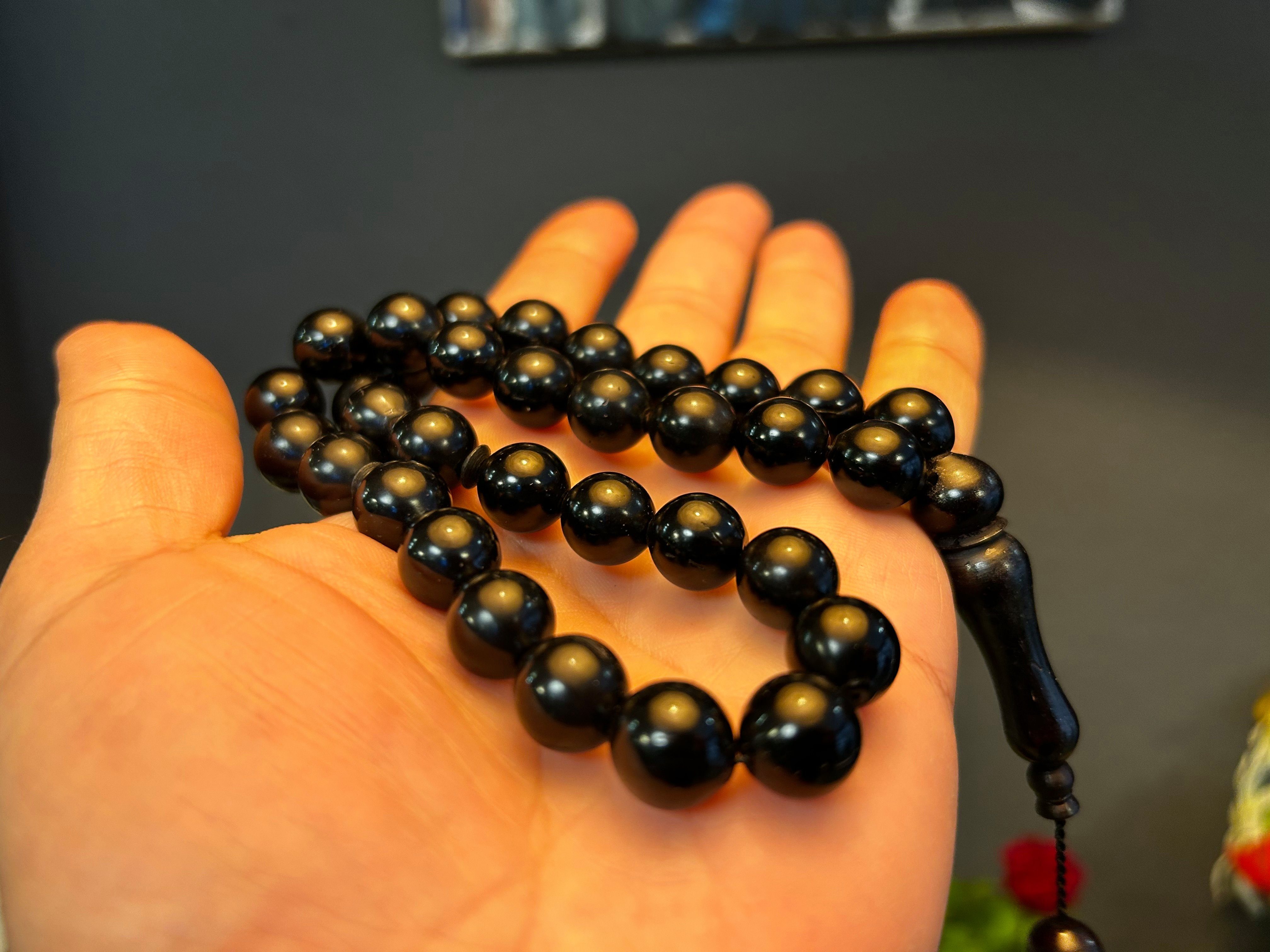 TesbihBid Kettenanhänger Gebetskette Amber (33-tlg) Schwarz Misbaha Tesbih Bakalite faturan Prayerbeads