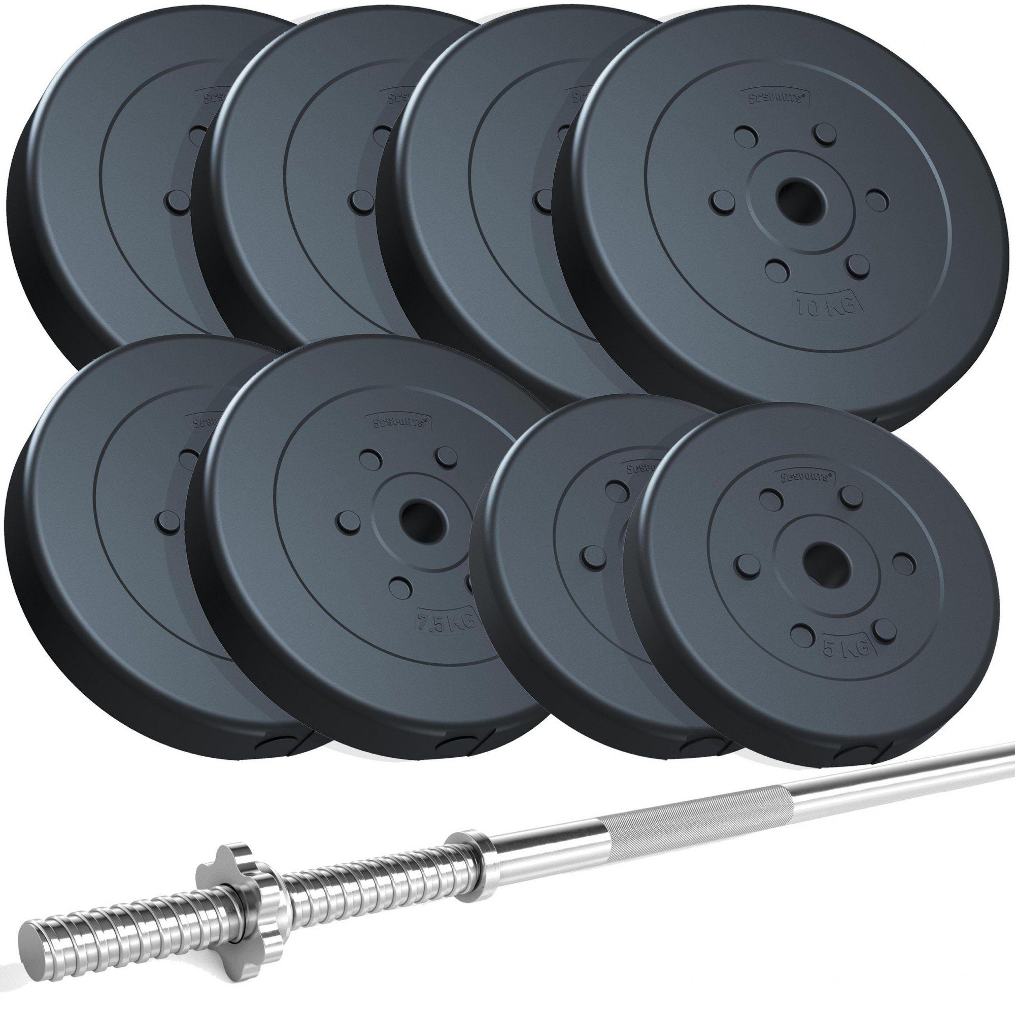 ScSPORTS® Langhantel Set 74kg Gewichte Kunststoff 160cm Hantelstange Hantelset