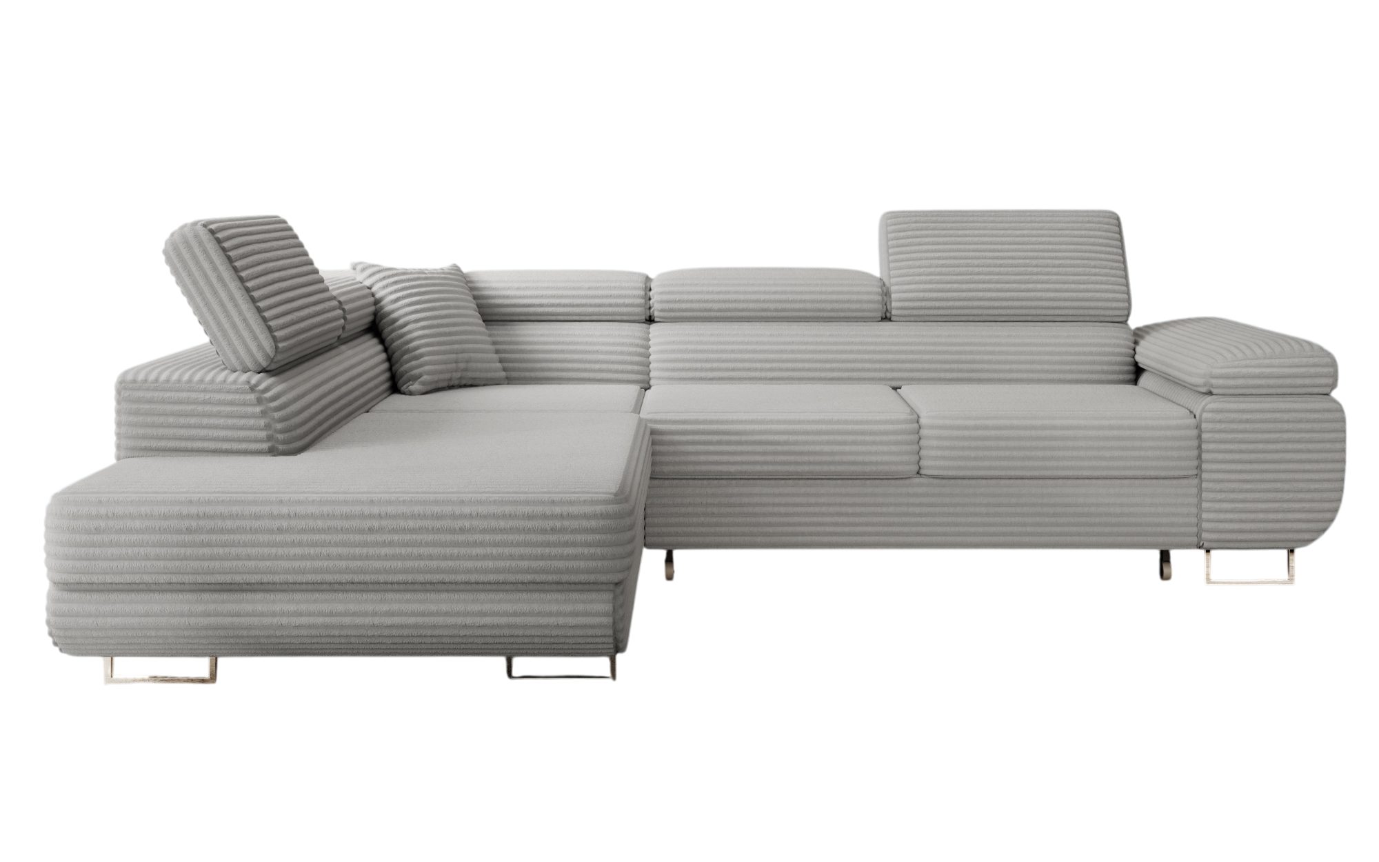 thematys Ecksofa ASTON mit Schlaffunktion & Bettkasten – Cordstoff TILIA, - mit 3 verstellbaren Kopfstützen, – L-Form 273×203 cm – Schlafsofa mit Auszug