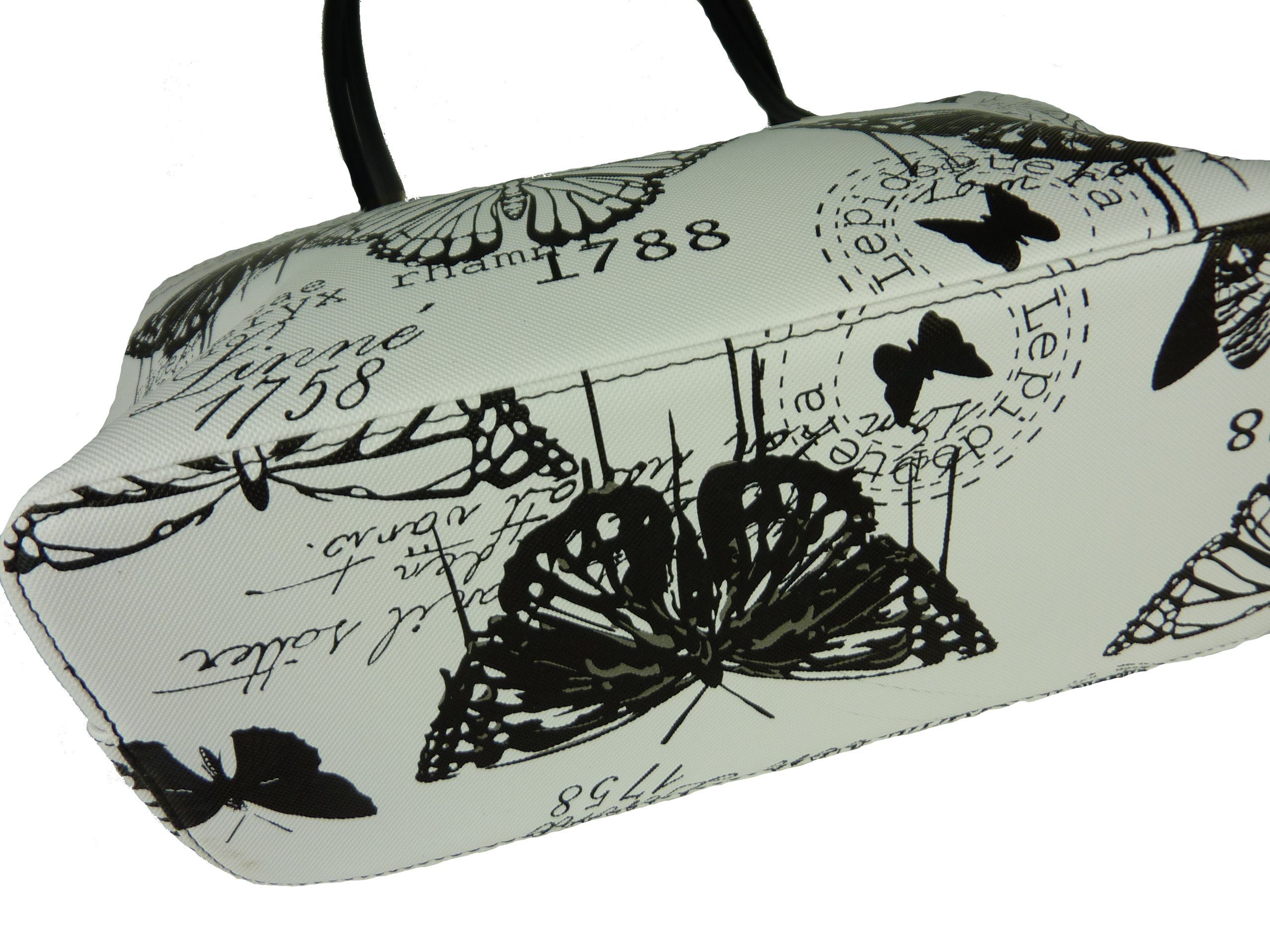 Vintage große mehrfarbig Sommertasche Henkel Schmetterling Henkeltasche Taschen4life 1803, schwarz lange Butterfly im Stil, Motive, Shopper Damen retro