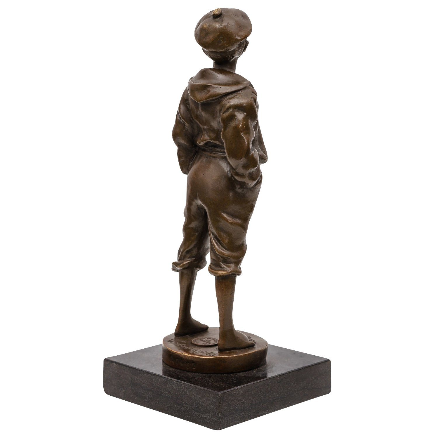Skulptur Lausbub Aubaho nach Replik pfeifender Figur Szczeblewski Bronzeskulptur Junge