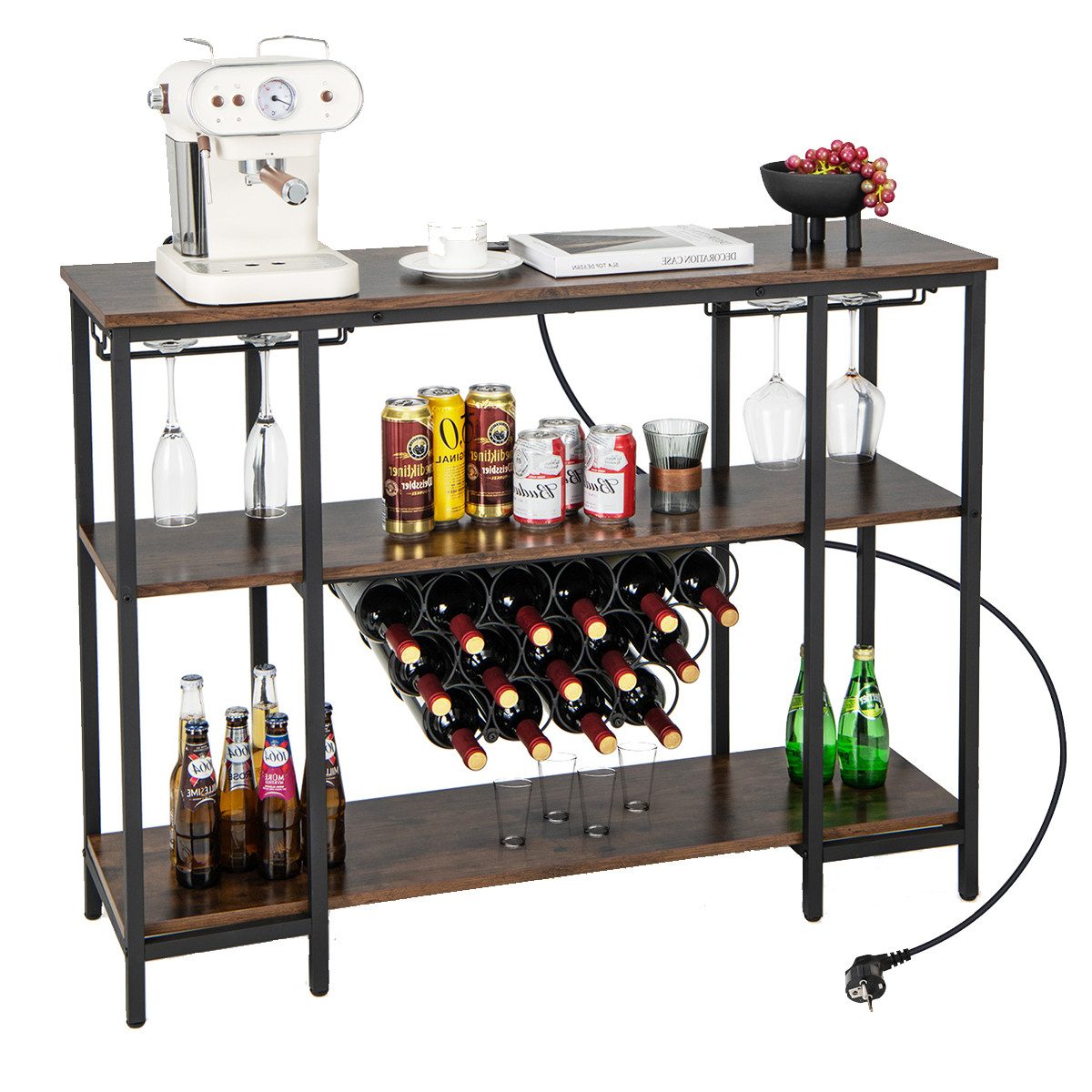 COSTWAY Weinregal, mit Steckdosen & Glashalter, günstig online kaufen