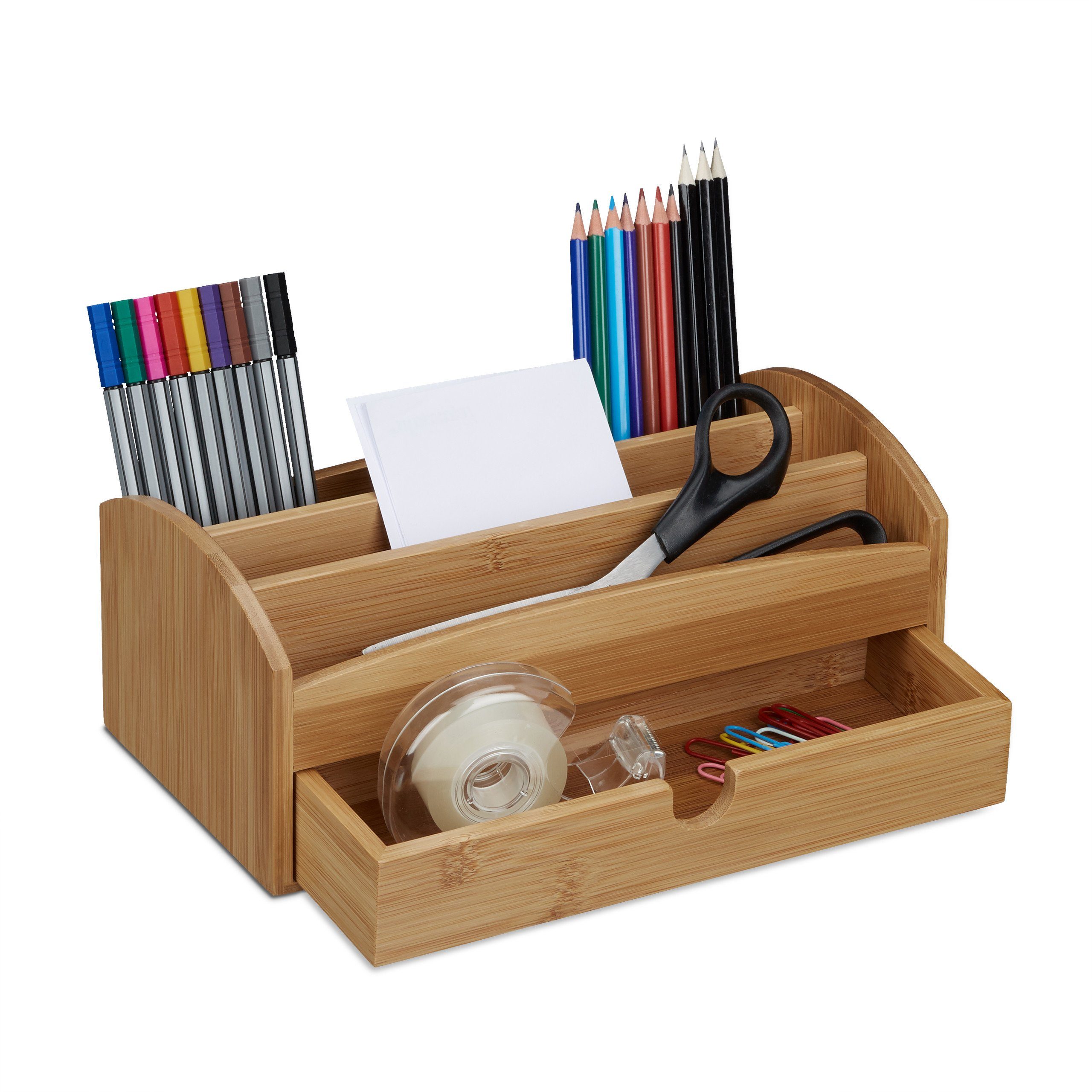 relaxdays Schreibtischaufsatz Schreibtischorganizer Bambus Schublade günstig online kaufen