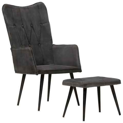 vidaXL Sessel Ohrensessel mit Hocker Schwarz Vintage Canvas (1-St)