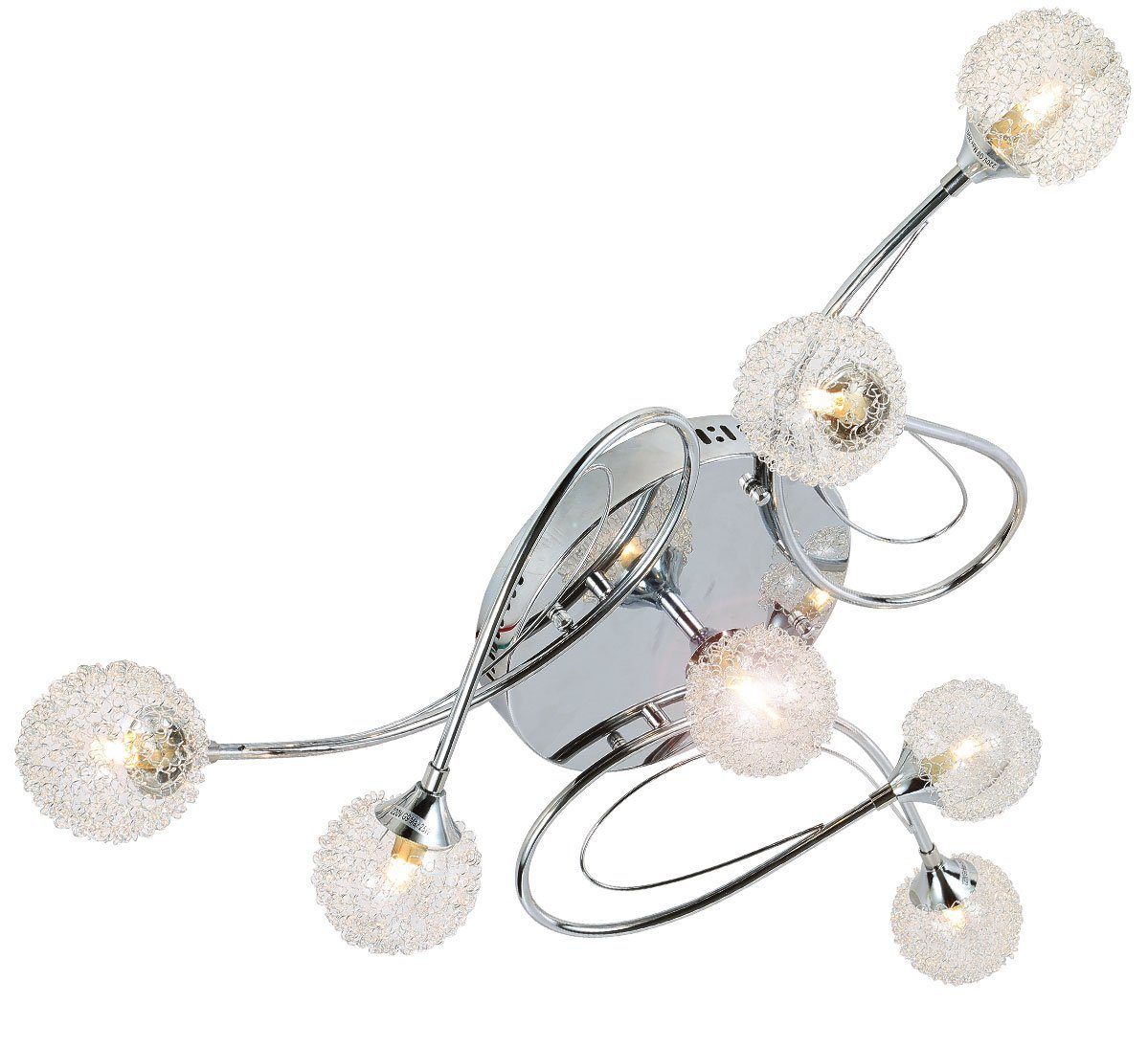 XXL Warmweiß, Schirmchen, LED 7 Arm und Lewima Lichtfarbe LED Mit Wanddimmer Kaltweiß Kugel Lampe Seventa, wechselbar Silber in große möglich, Starterkit mit Ø85cm dimmbar in Deckenleuchte 7xG9 beliebig, Chrom Stärke