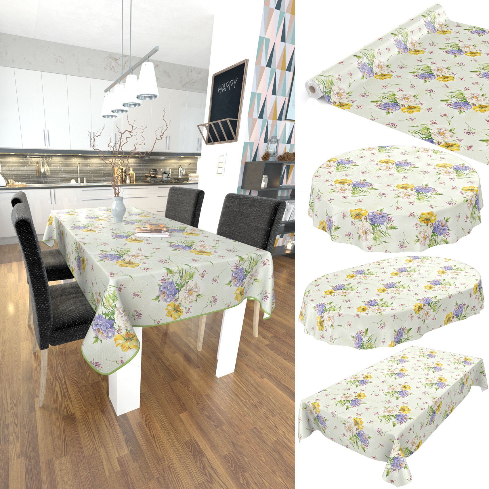 ANRO Tischdecke Wachstuchtischdecke Gartentischdecke Wachstischdecke (Einzelstück 1-tlg), Glatt 140x120cm wasserabweisend