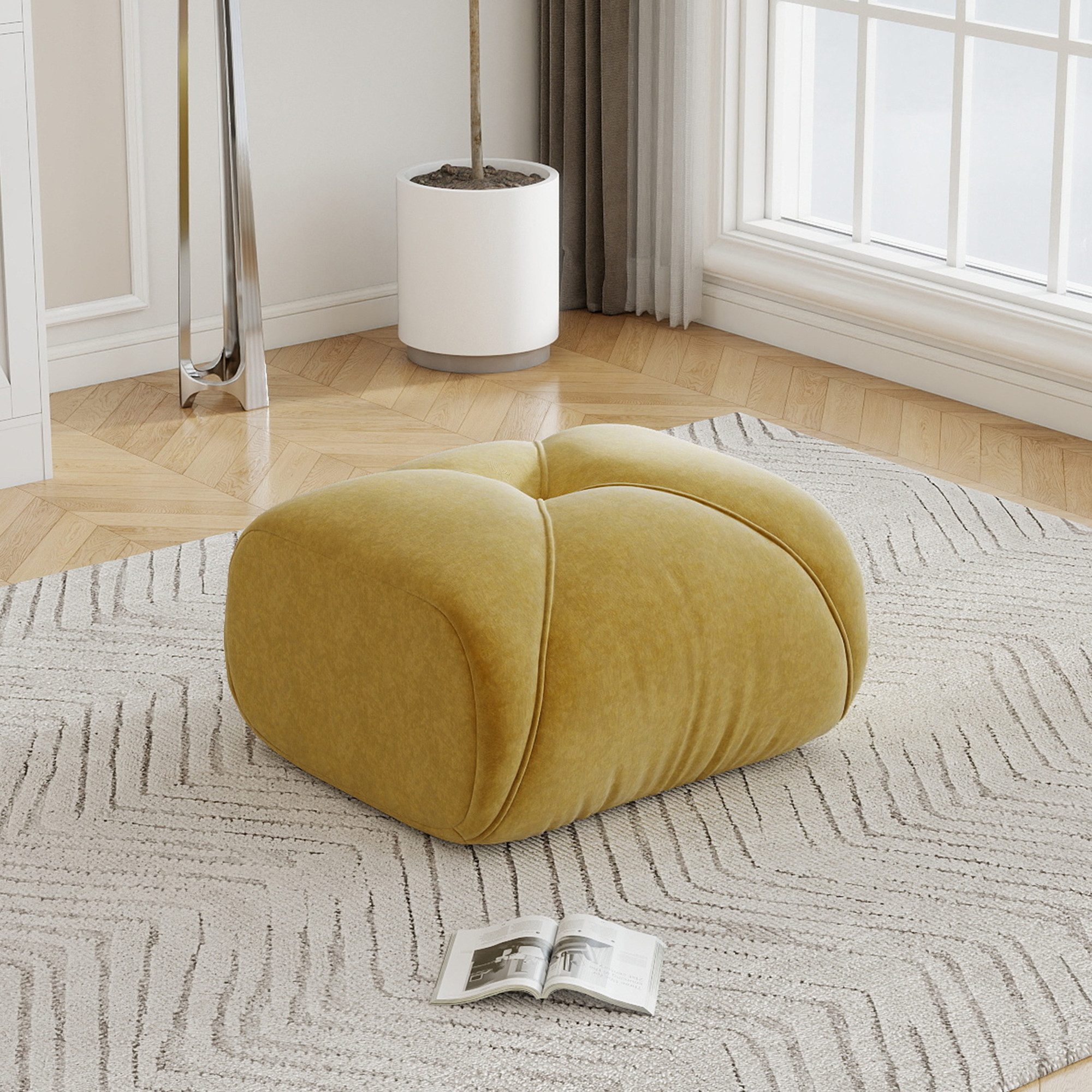 BlingBin Ottomane Fußhocker Sitzhocker Fußbank Polsterhocker aus Chenille, 1 Stück 1 Teile, bequemer Hocker für Wohnzimmer Schlafzimmer Vorzimmer