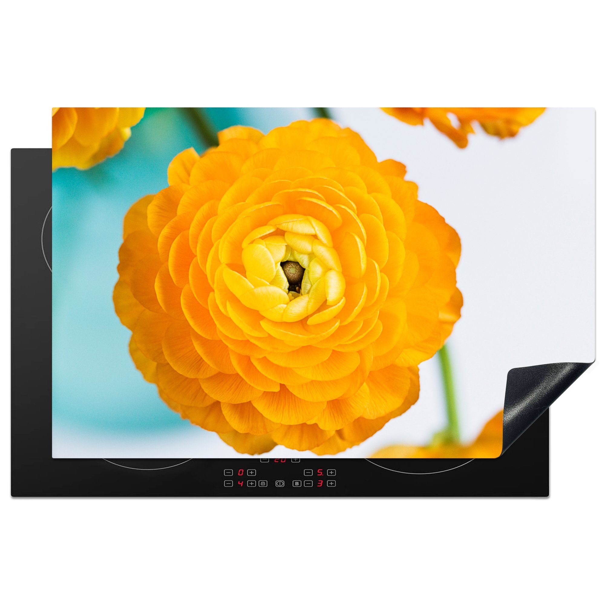 MuchoWow Herdblende-/Abdeckplatte Blumen - Draußen - Orange, Vinyl, (1 tlg), 81x52 cm, Induktionskochfeld Schutz für die küche, Ceranfeldabdeckung
