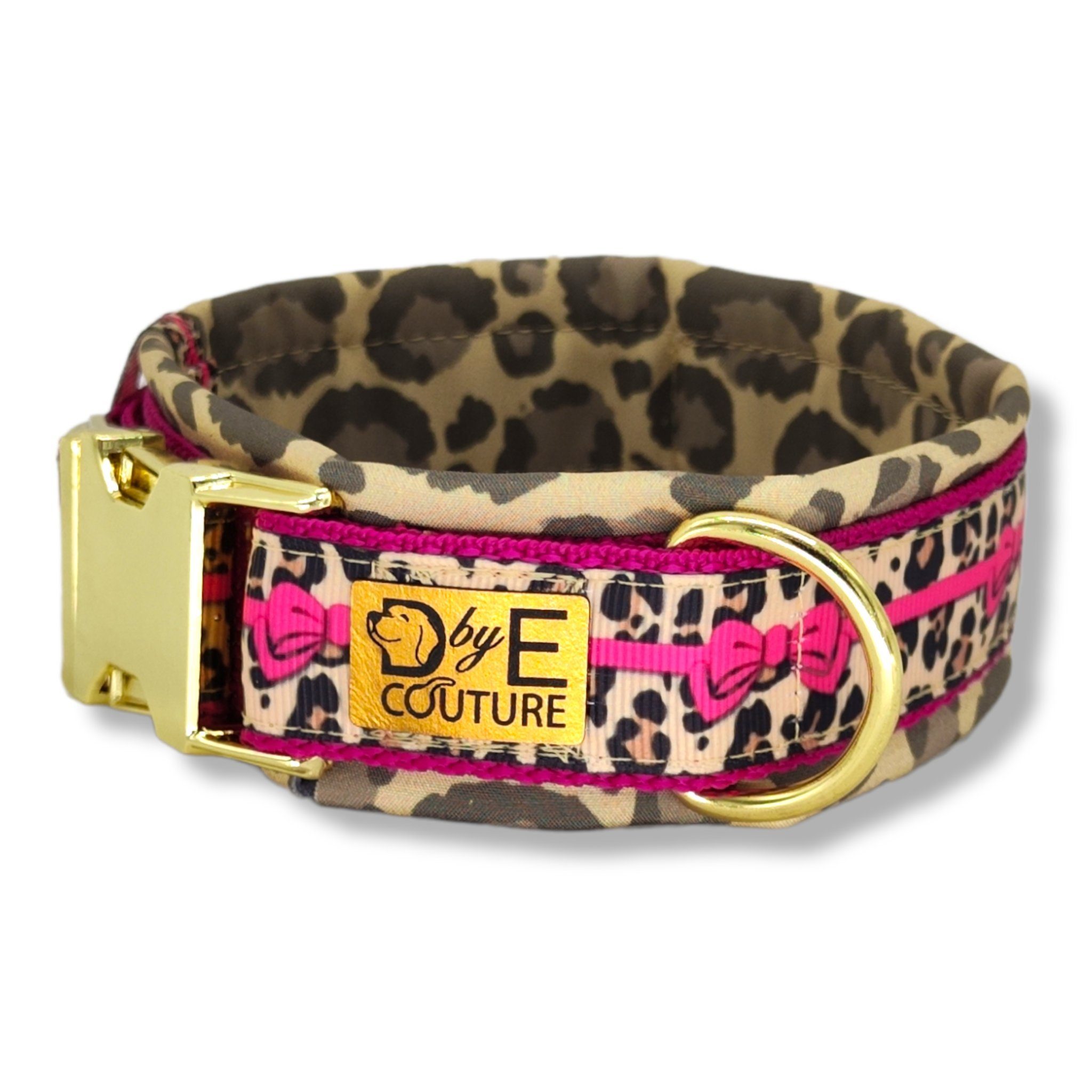 D by E Couture Hunde-Halsband "Pink Leo Love V", gepolstert, verstellbar, 30mm breit, Handmade