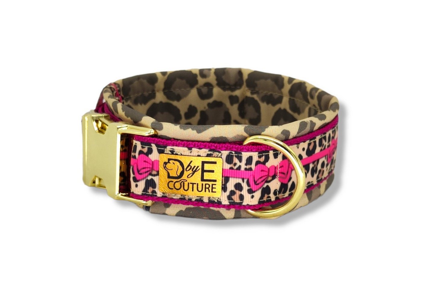 Thumbnail - D by E Couture Hunde-Halsband "Pink Leo Love V", gepolstert, verstellbar, 30mm breit, Handmade