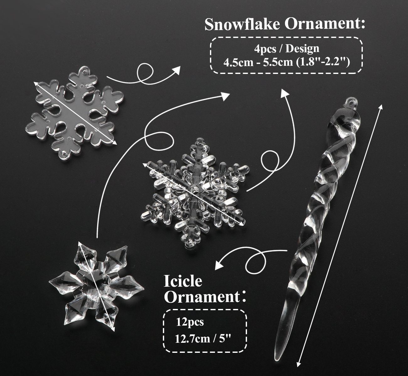 Eiszapfen Schneeflocke Ornamente und Christbaumschmuck Acryl hängende 24tlg Homewit