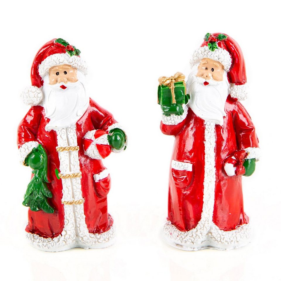 Nikolaus St), Zipfelmütze 2 Weihnachtsfigur Weihnachtsmann kleine grün 7cm und Figuren rot weiß 2 mit Geschenk (Set, Logbuch-Verlag