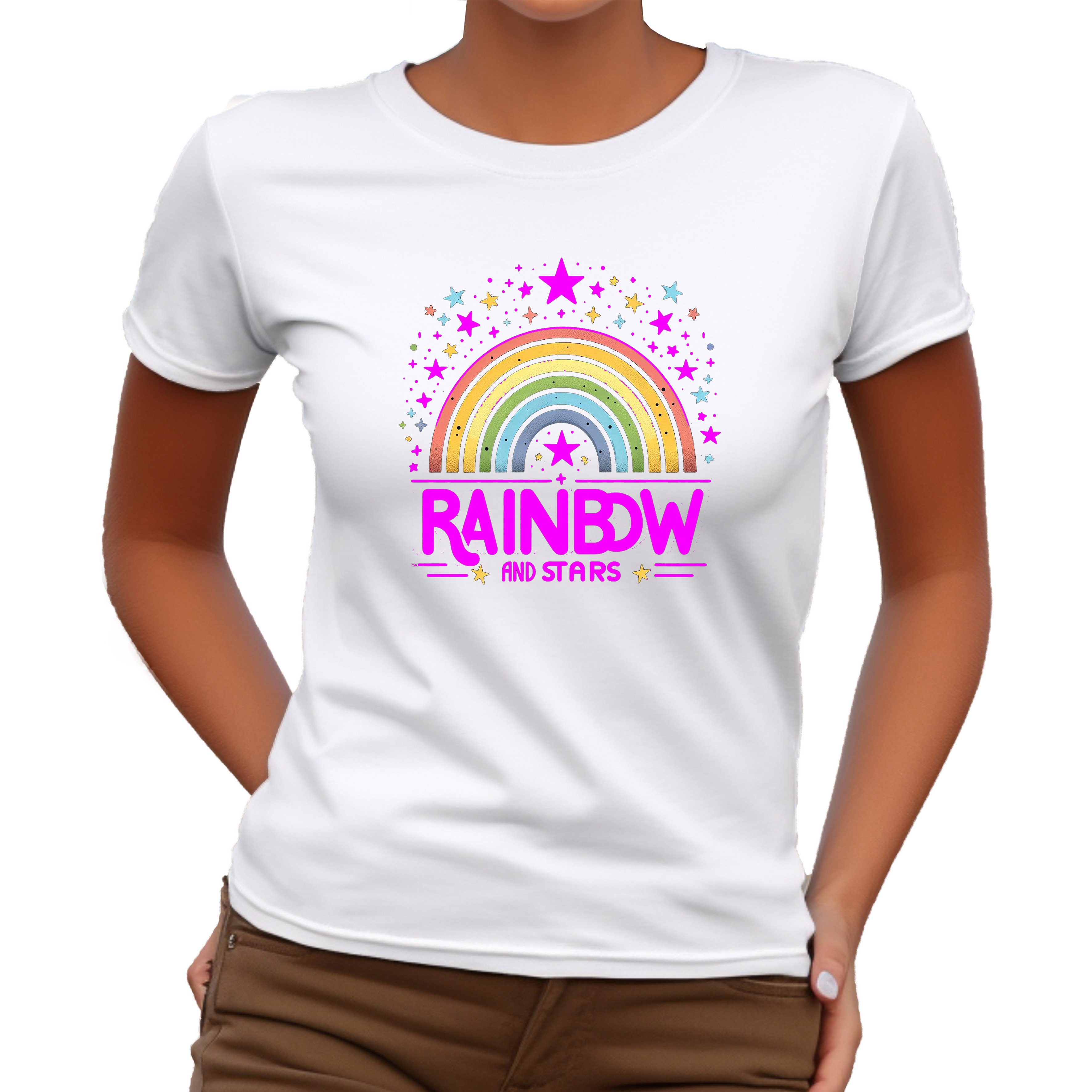 Banco T-Shirt Damen Kurzarm Rainbow Print Unifarben hochwertiger Print günstig online kaufen