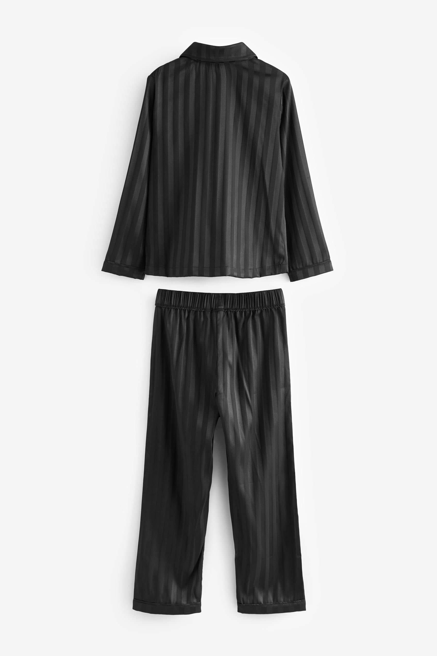 Next Pyjama Durchgehend tlg) Satin (2 aus geknöpfter Schlafanzug Self Stripe Black