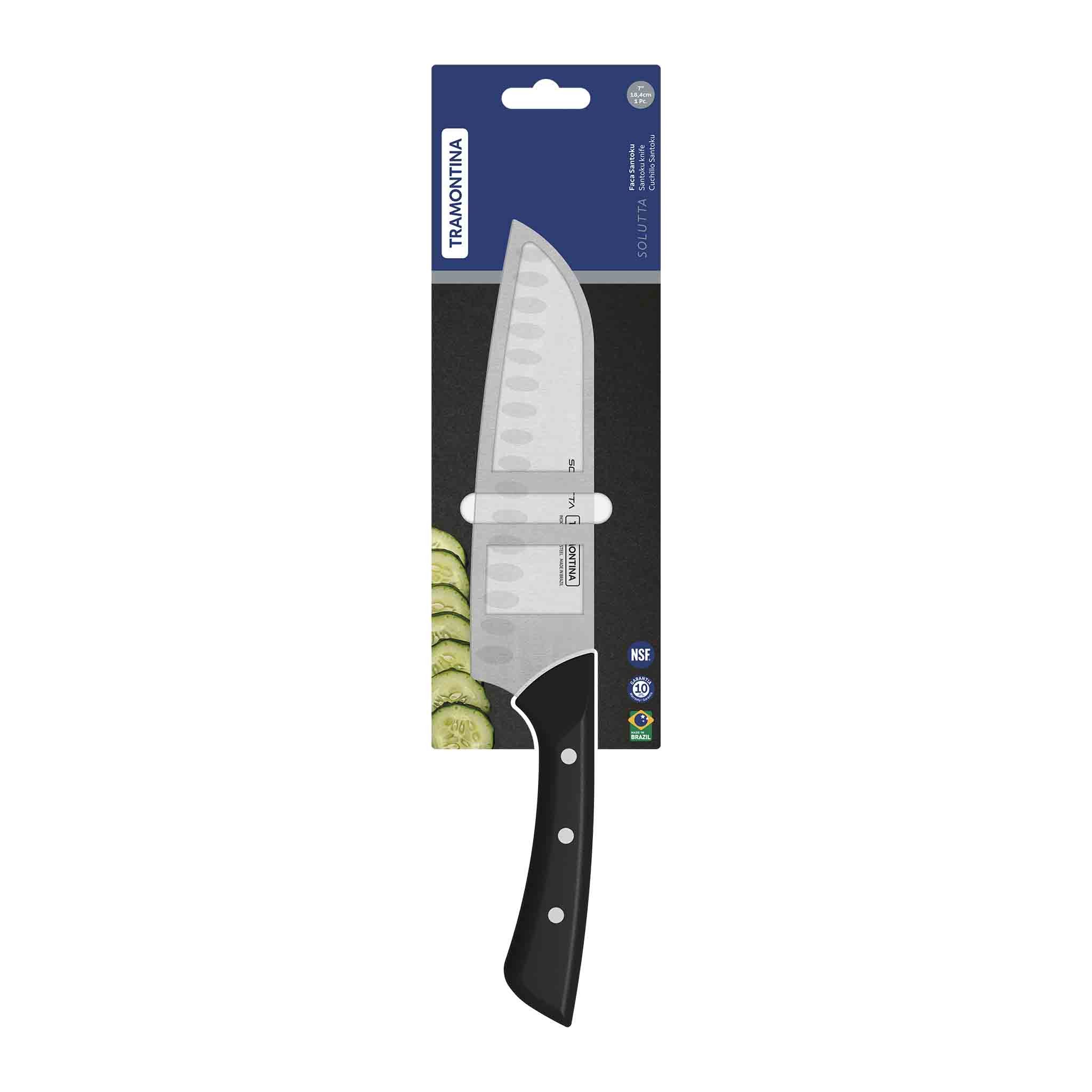 Tramontina Santokumesser SOLUTTA - rostfreier Edelstahl, Kullenschliff, Klinge 18,4 cm, ergonomisch geformt, langlebig, rostfrei, spülmaschinenfest