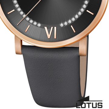 Lotus Quarzuhr Lotus Damenuhr Trendy Armbanduhr Leder, (Analoguhr), Damen Armbanduhr rund, mittel (ca. 38mm), Edelstahl, Luxus
