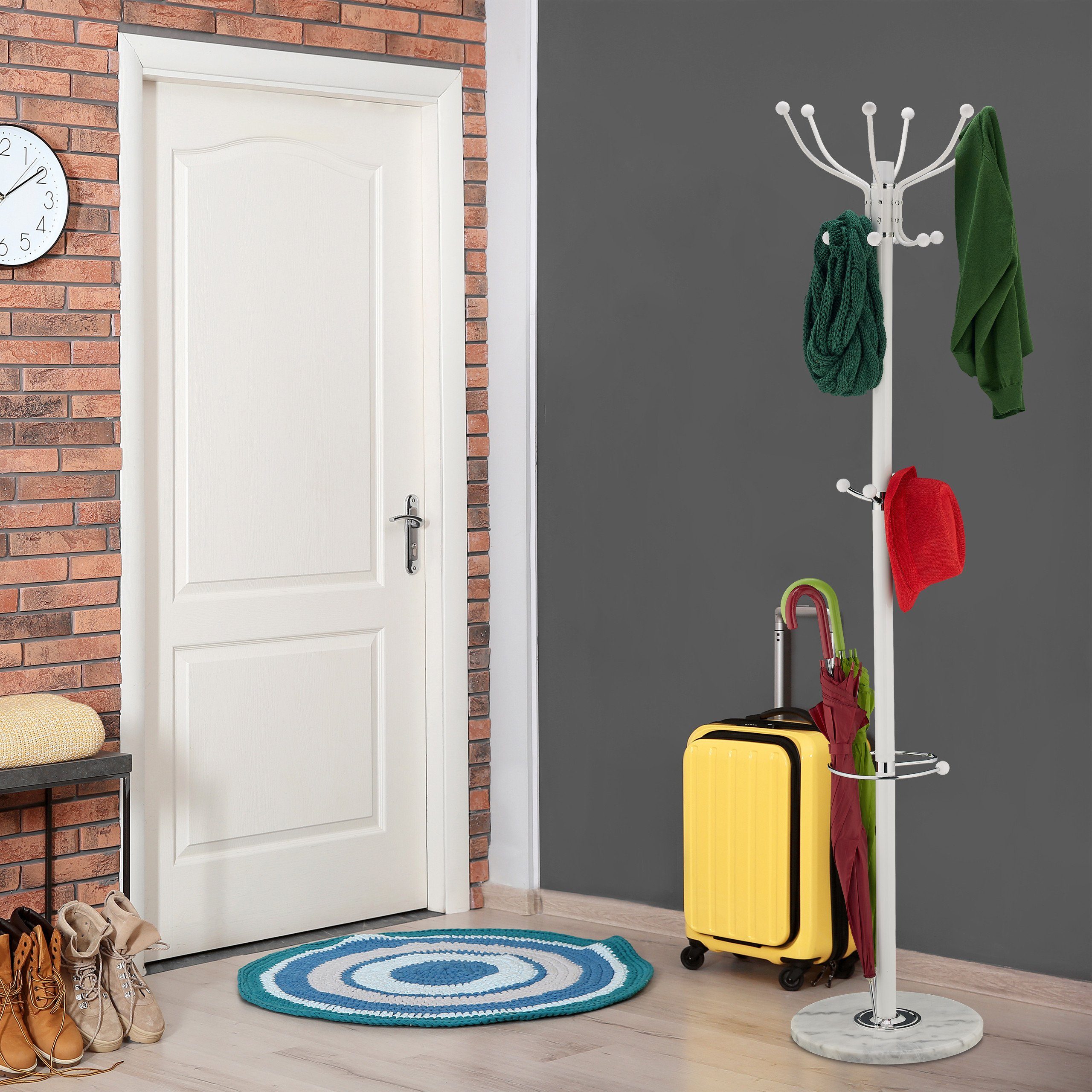relaxdays Garderobenständer mit Schirmständ, Weiß günstig online kaufen