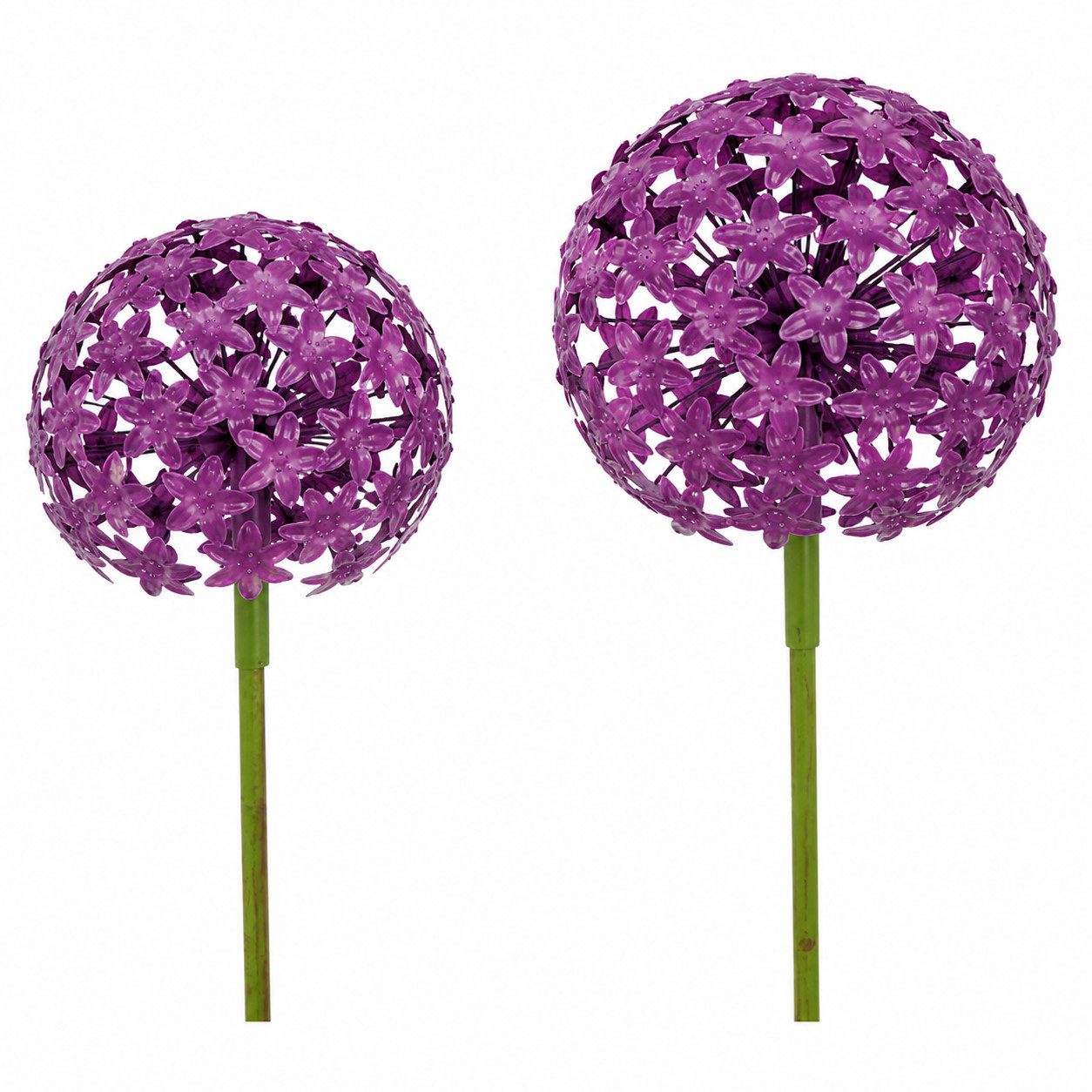 finehomegarden Gartenstecker Pflanzstecker Allium dunkellila "ArtFerro" Metall Ø16,2cm + Ø20cm (2-St) 2erSet Beetstecker Gartenstecker Blütenkugel Gartendeko Stecker/ Paket