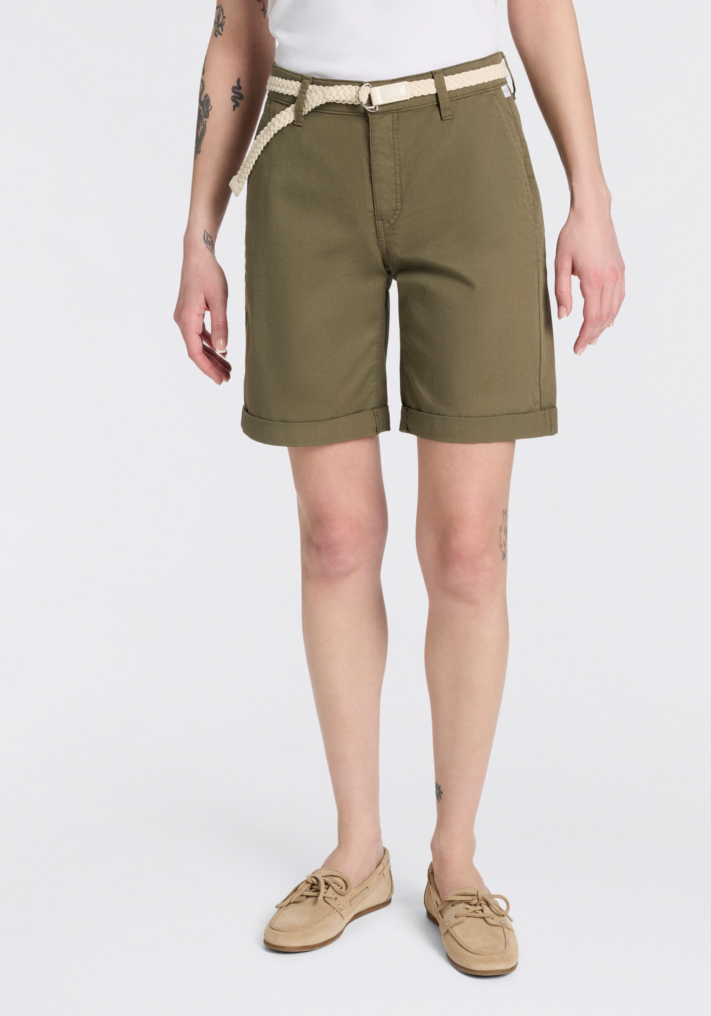 MAC Chinoshorts CHINO SHORTS belt inklusive Flecht- Gürtel