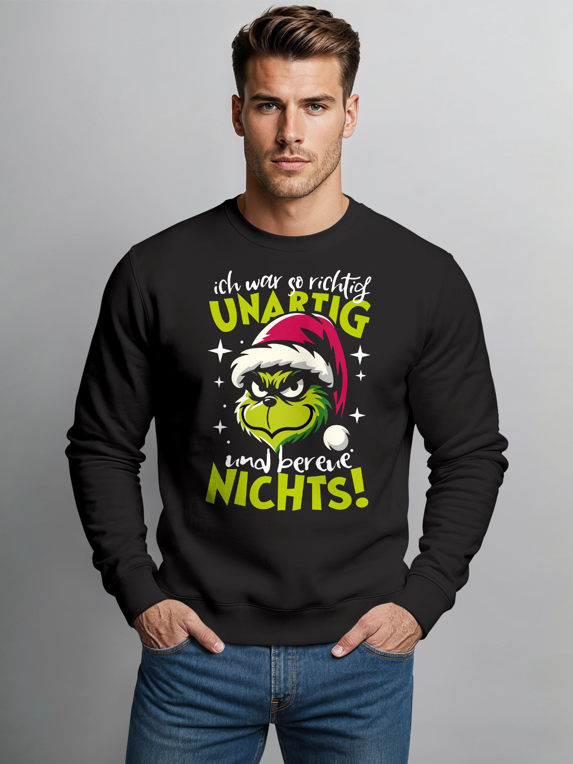 MoonWorks Sweatshirt Sweatshirt Herren Weihnachtspullover Grinch Spruch Una günstig online kaufen