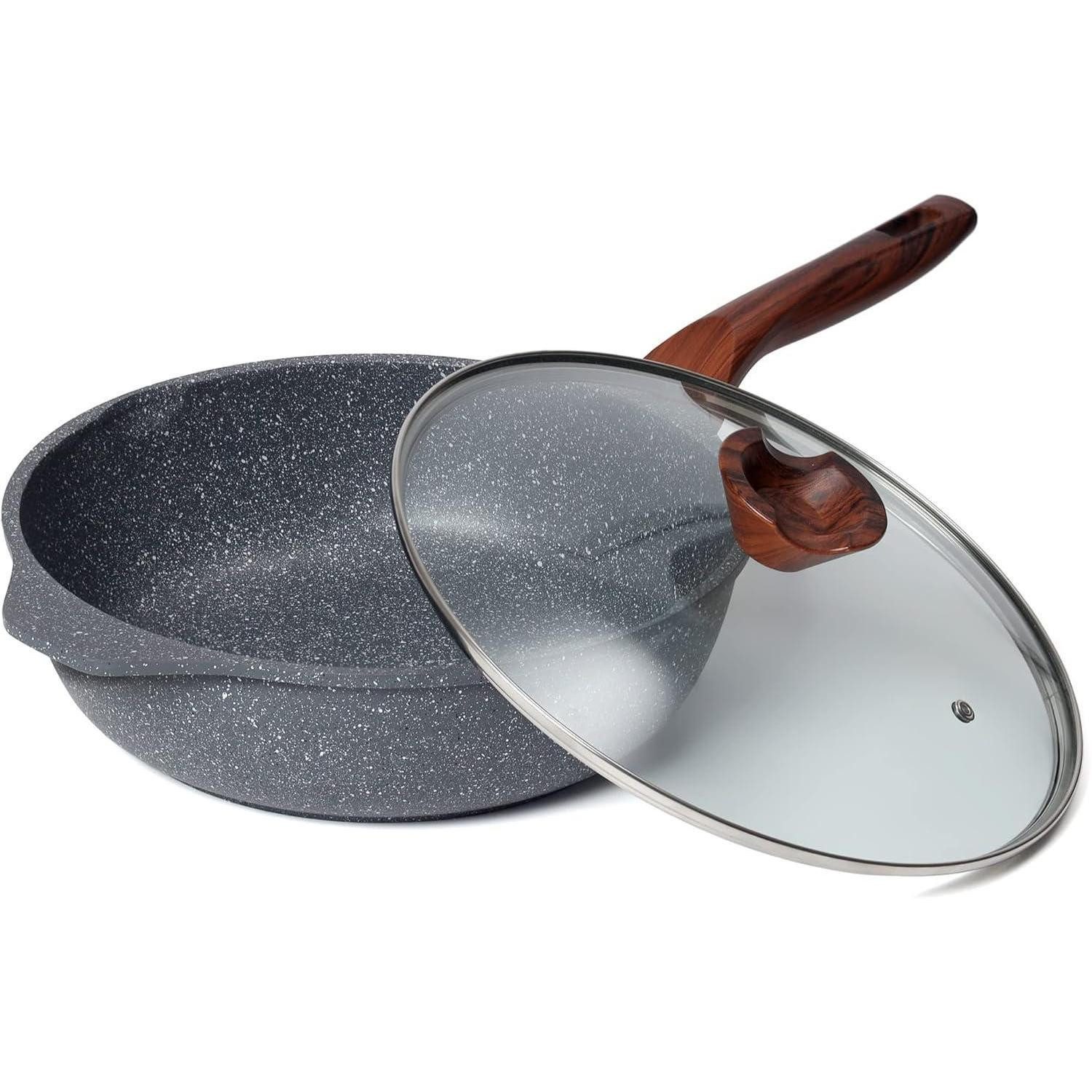 LuxusKollektion Bratpfanne 30cm Tiefe Pfanne Hochrandpfanne Induktion Antihaft Granit Deckel