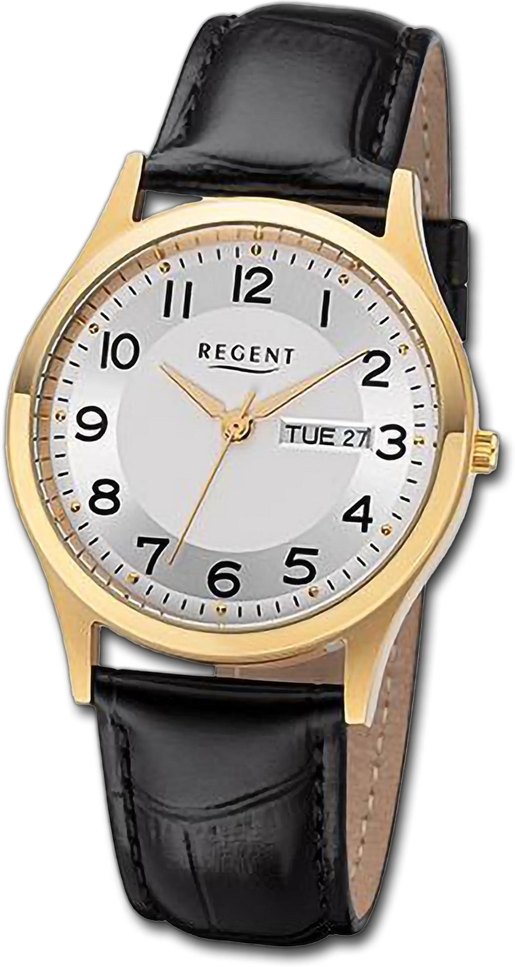 Herren Armbanduhr Regent Gehäuse, 37mm) extra Analog, groß Quarzuhr schwarz, Regent rundes (ca. Herrenuhr Lederarmband
