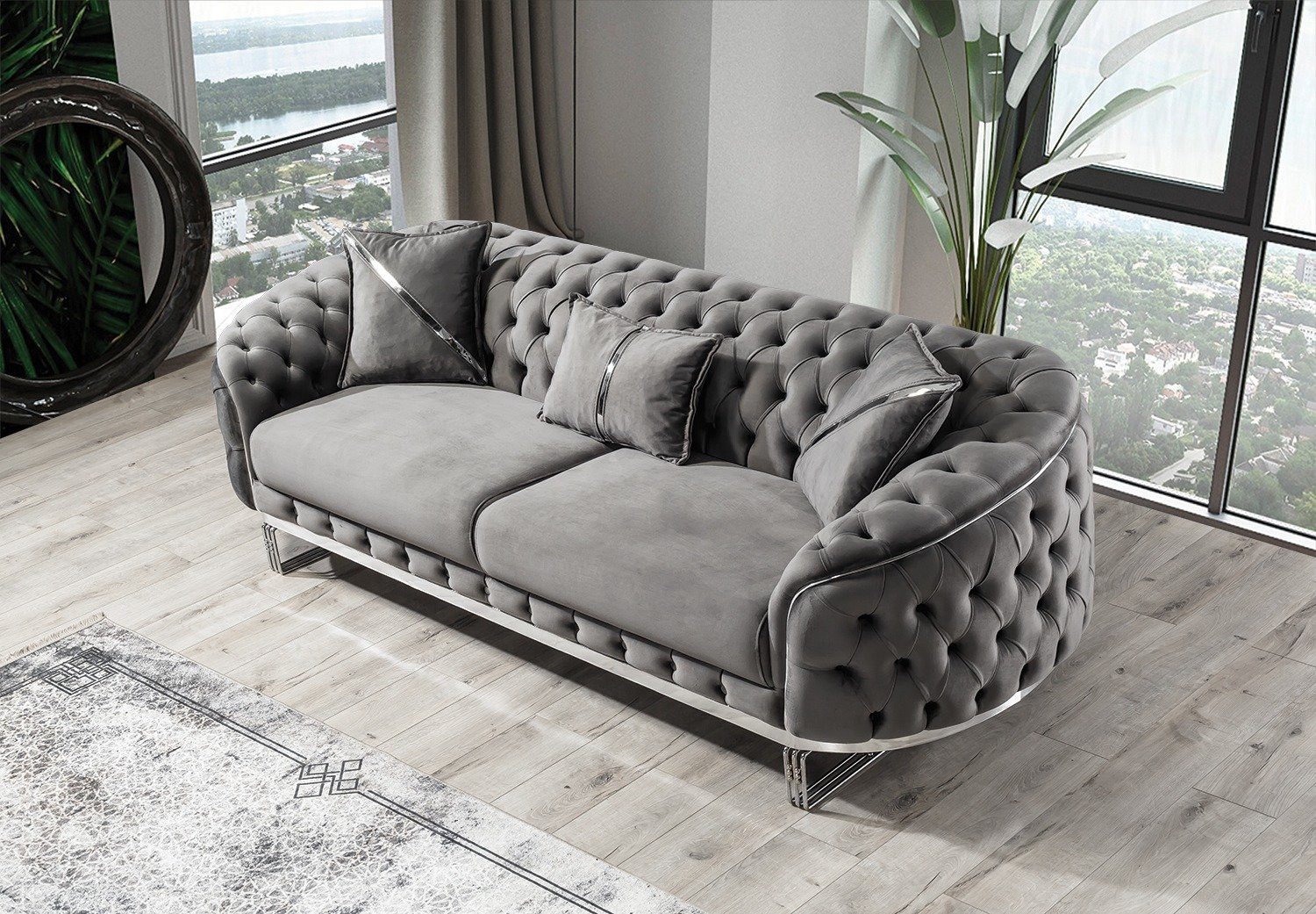 Villa Möbel 3-Sitzer »Fairy Sofa mit luxuriösen Heftsteppung und  Metallgestell«, 1 Stk. 2-Sitzer, Quality Made in Turkey, handgefertigt