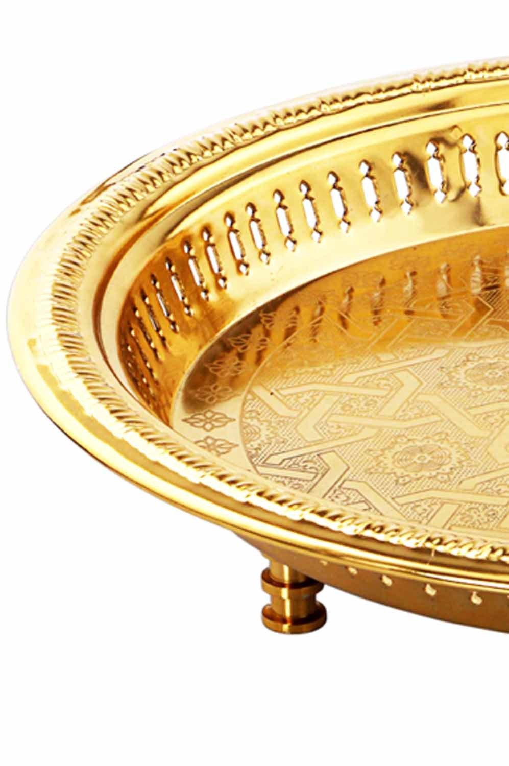 Marrakesch Orient & Mediterran Interior Dekotablett Orientalisches Serviertablett Juman Tablett aus Metall in Gold 40 cm (1 St), Handarbeit