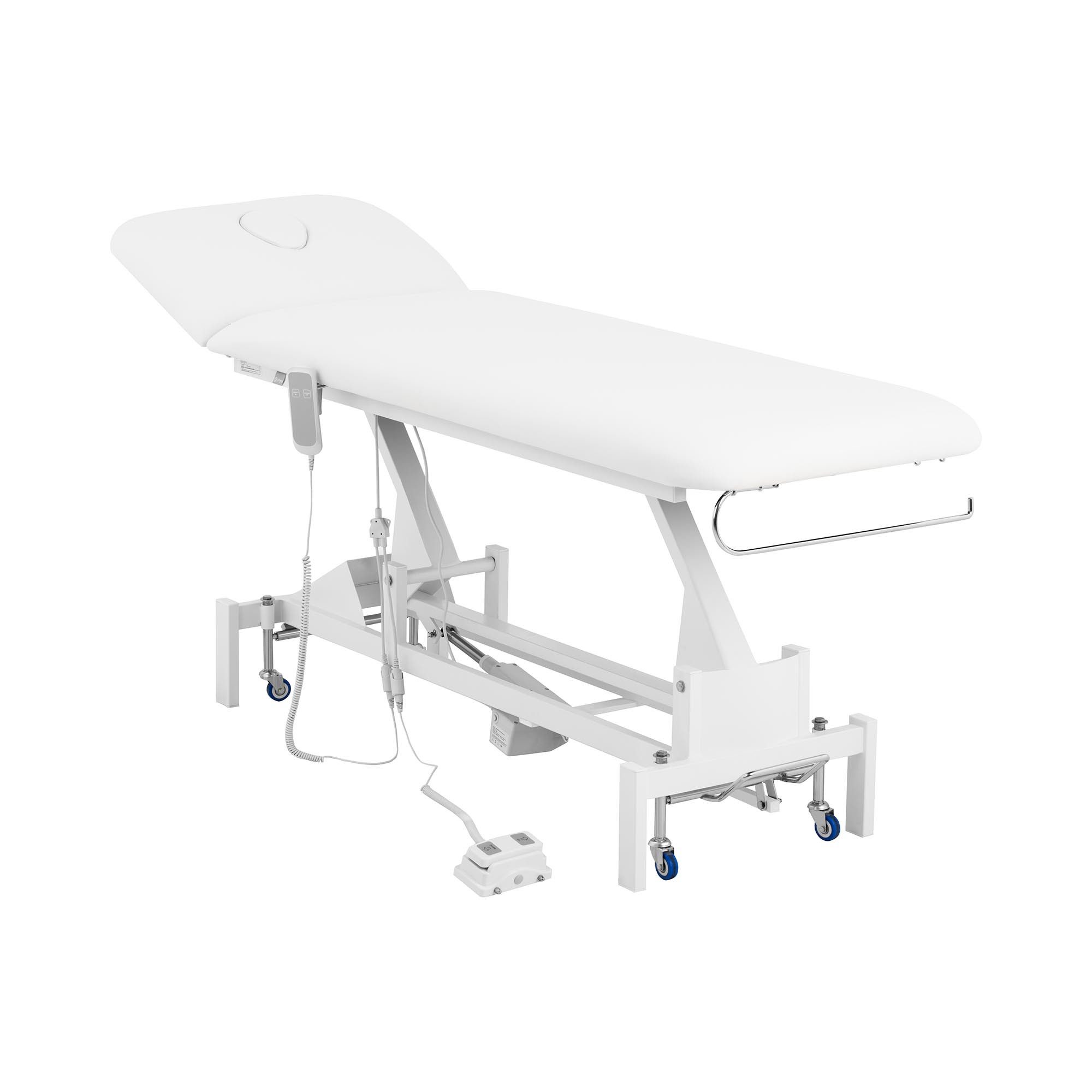 Physa Massageliege elektrisch Massagebank Therapieliege 200 kg Weiß Fußpedal Räder, Weiß