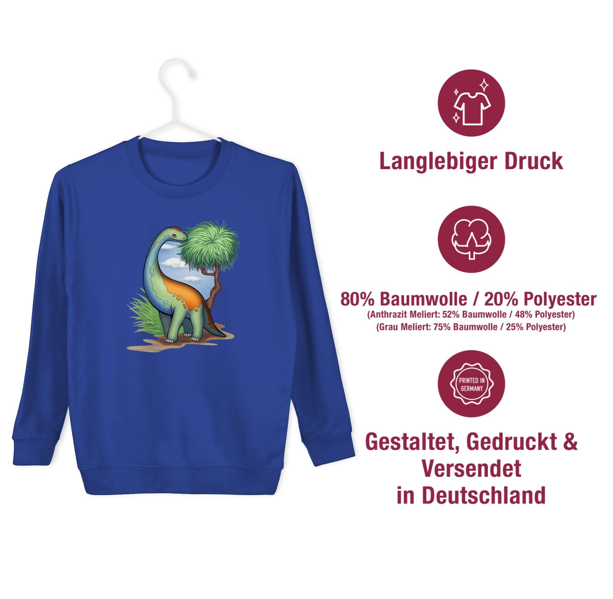 1 Animal Shirtracer Dino Royalblau Sweatshirt - Print Tiermotiv Langhals