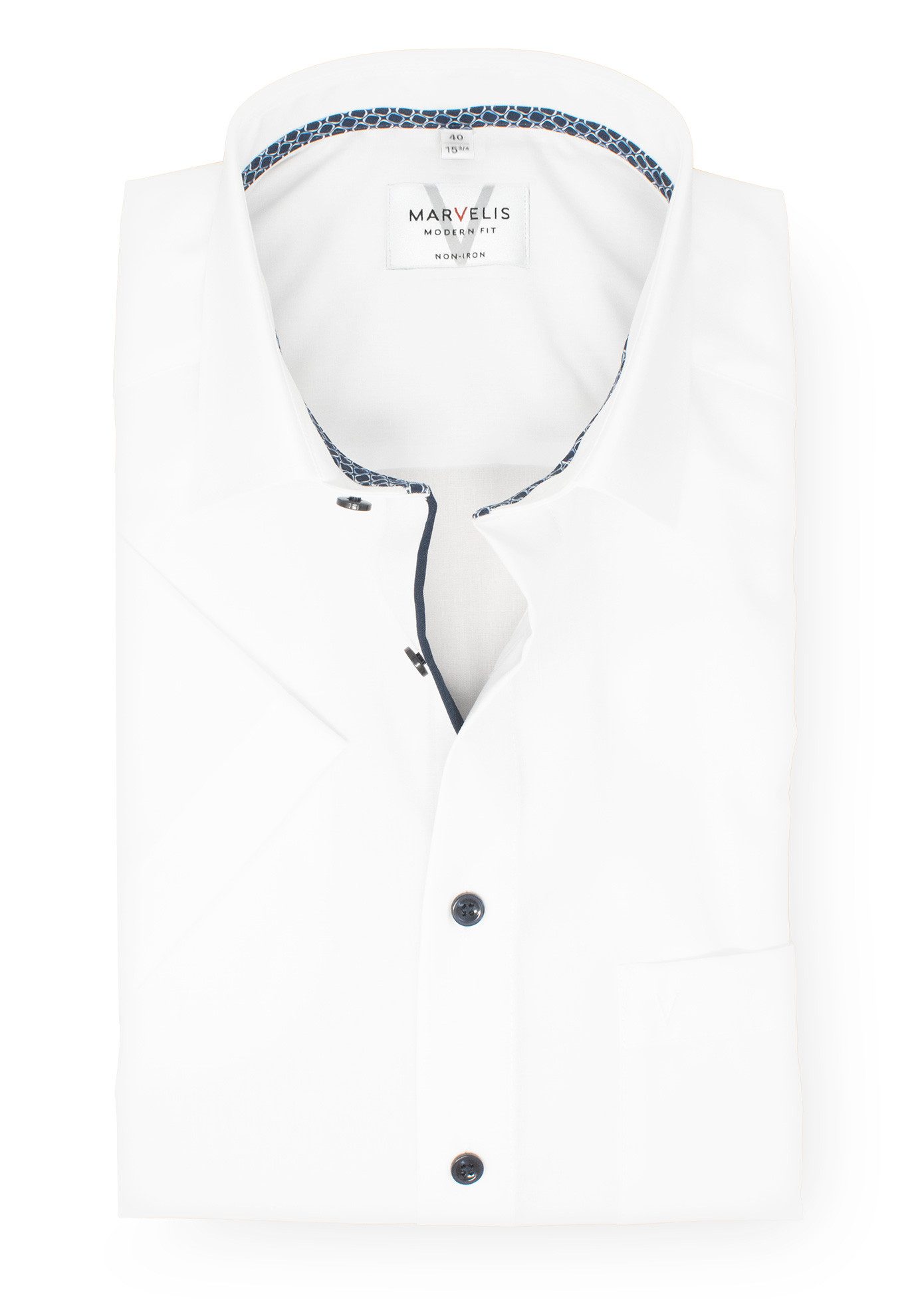 MARVELIS Kurzarmhemd Kurzarmhemd - Modern Fit - Einfarbig - Weiß