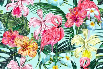 A.S. Création Leinwandbild Flamingo Art, Blumen (1 St), Dschungel Keilrahmen Flamingo Exotisch Hawaii
