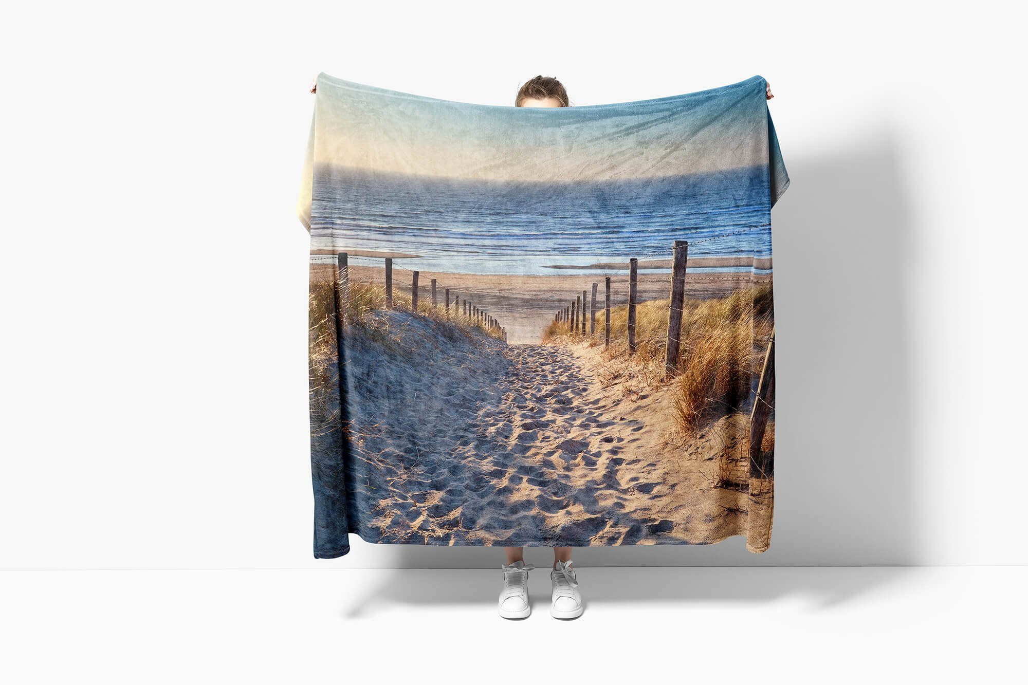 Handtuch Sinus Kuscheldecke Fotomotiv Art Baumwolle-Polyester-Mix (1-St), Handtücher Handtuch Strandhandtuch Strandweg, Saunatuch mit Nordsee