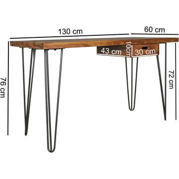 möbelando Schreibtisch Schreibtisch BAGLI braun 130 x 60 x 76 cm Massiv Holz Laptoptisch, 130 x 76 x 60 cm (B/H/L)