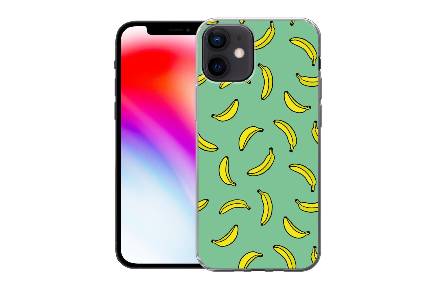 MuchoWow Handyhülle für Apple iPhone 12 Bananen - Gelb - Grün - Druck, Smartphone-Bumper, Print, Handy Schutzhülle Dünn