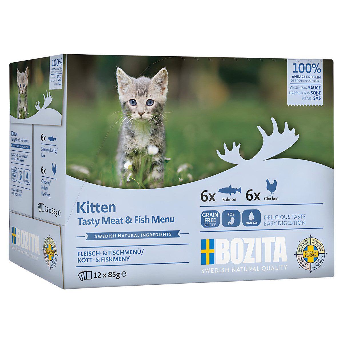 Bozita Kitten Fisch & Fleisch Häppchen in Sauce 12 x 85 g, Nassfutter für: Katze